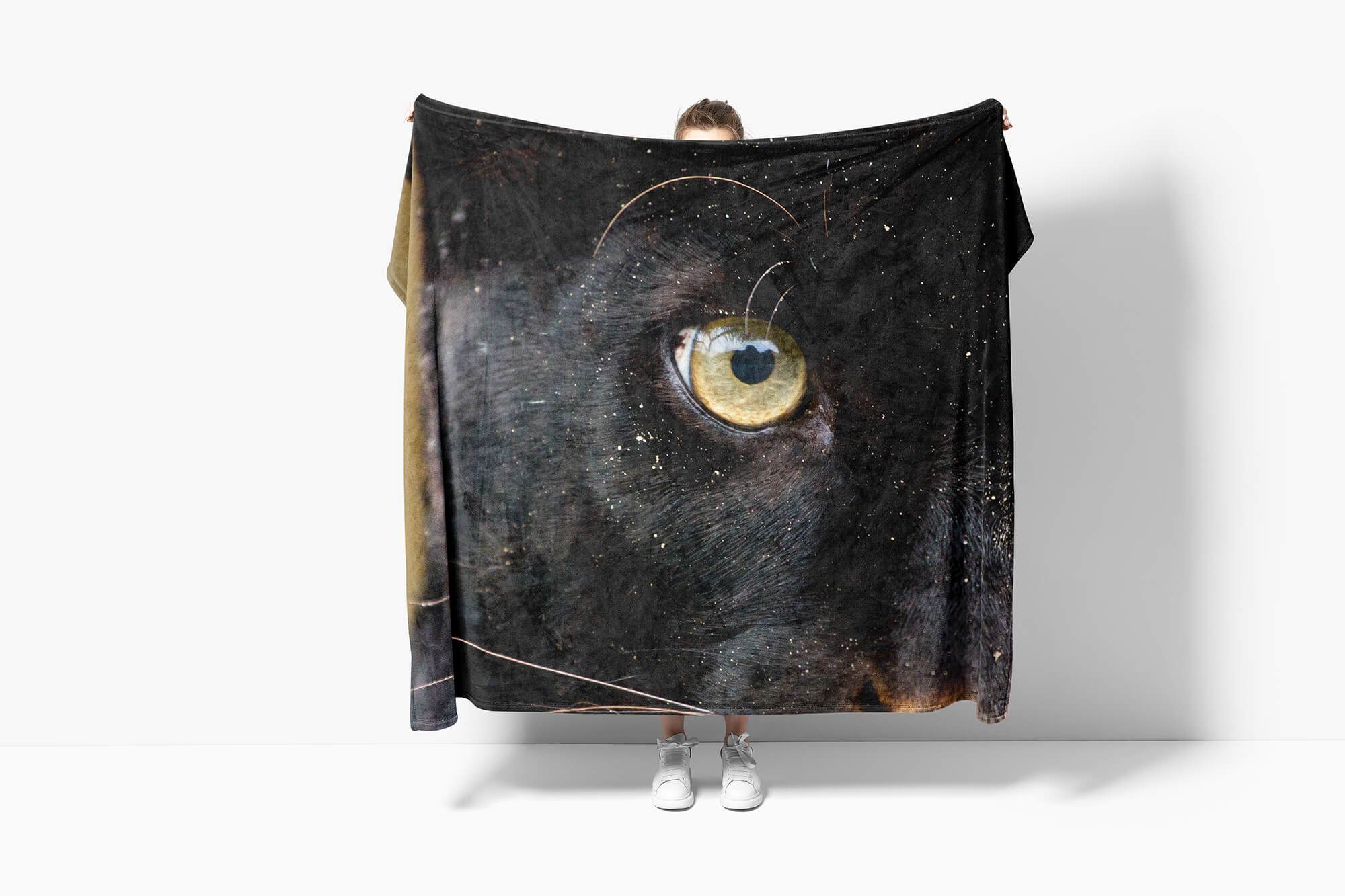Sinus Art Handtücher Handtuch Baumwolle-Polyester-Mix eines Tiermotiv Kuscheldecke mit Strandhandtuch (1-St), Saunatuch Panther, Handtuch Auge