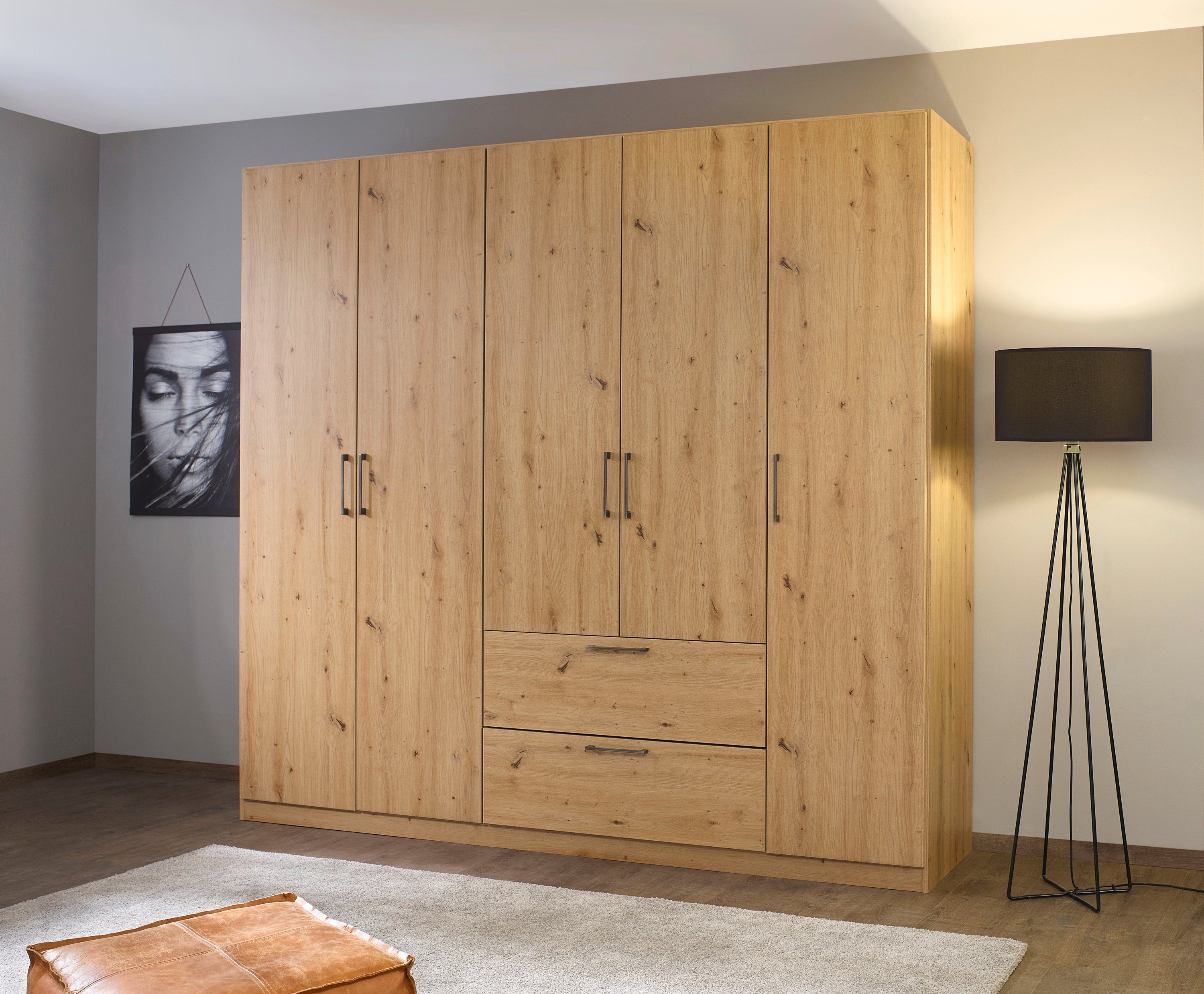 OTTO home Drehtürenschrank Kleiderschrank Schrank Garderobe Wäscheschrank CHALLENGER (Breiten 181/226 cm, Höhen 197/210 cm) Metallgriffe in Graumetallic und geräumige Schubladen MADE IN GERMANY