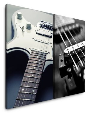 Sinus Art Leinwandbild 2 Bilder je 60x90cm Musik E-Gitarre Gitarre Rock Roll Gitarrensaiten Bass
