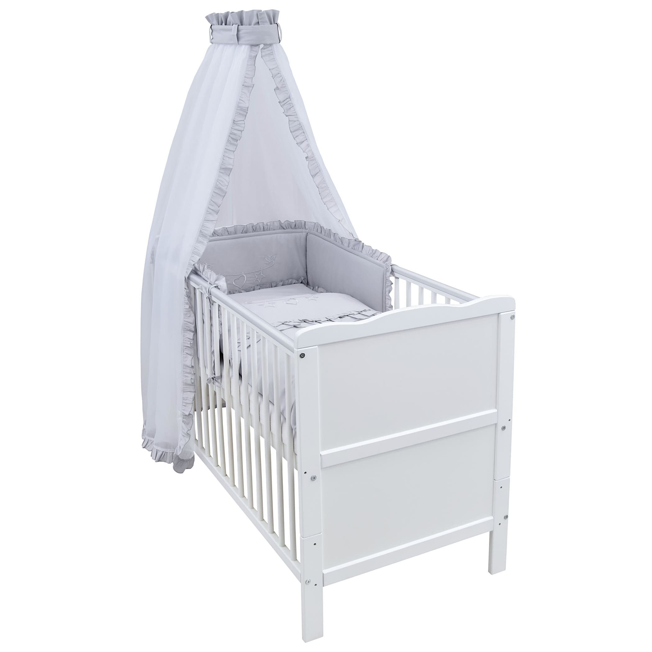 Baby-Delux Komplettbett Babybett Jack Komplettset Royal Rüsche, 10-tlg., Kinderbett 70x140 cm weiß, Bettset verschiedene Designs