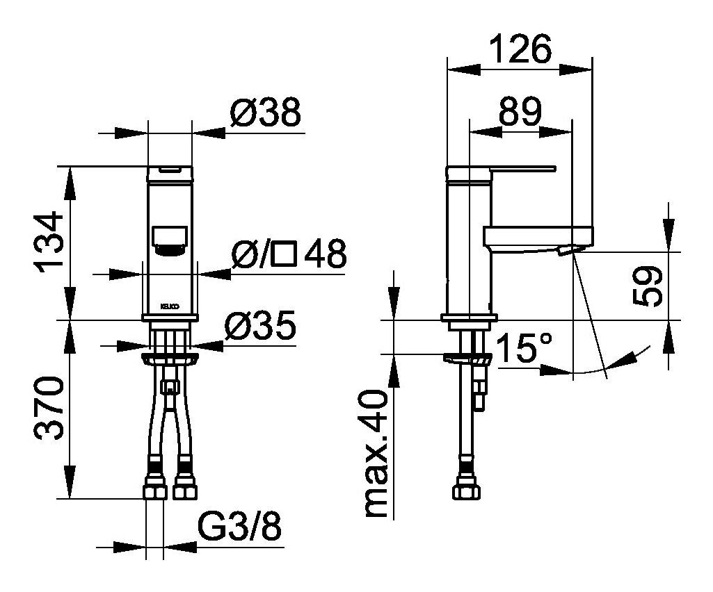 Flat IXMO 90 - mm mit Einhebel ohne Ablaufgarnitur Matt Waschtischarmatur Griff Schwarz Keuco