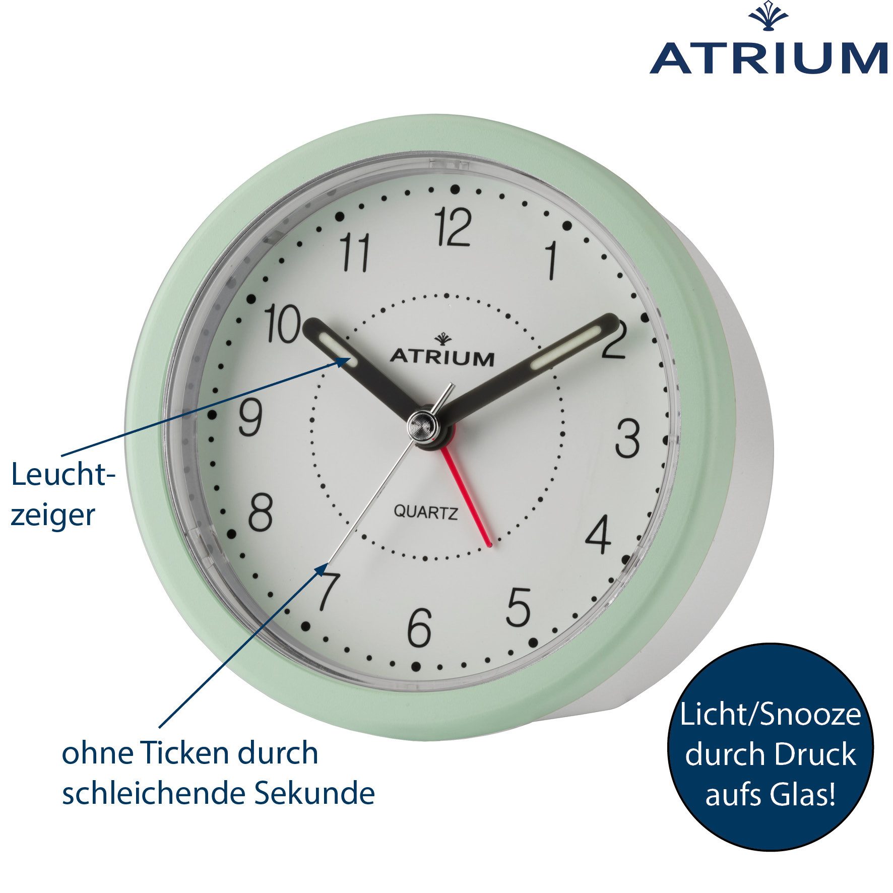Atrium Quarzwecker A260 Analog Quarz ohne Ticken Licht Snooze Design Modern – Bild 4 von 5