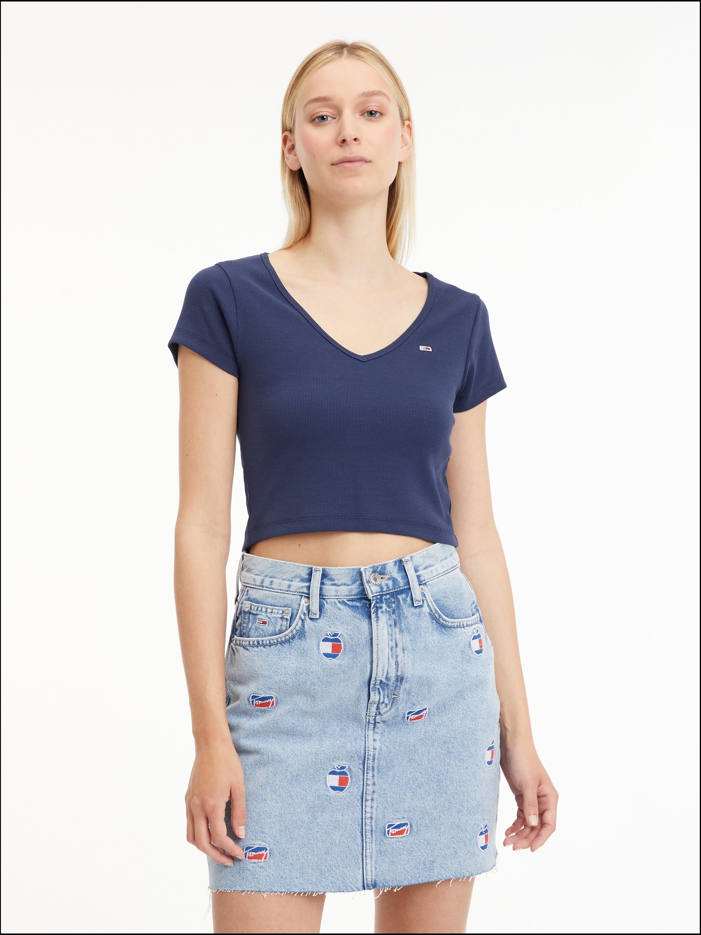 Tommy Jeans T-Shirt TJW BBY CRP ESSENTIAL RIB V SS in Rippoptik