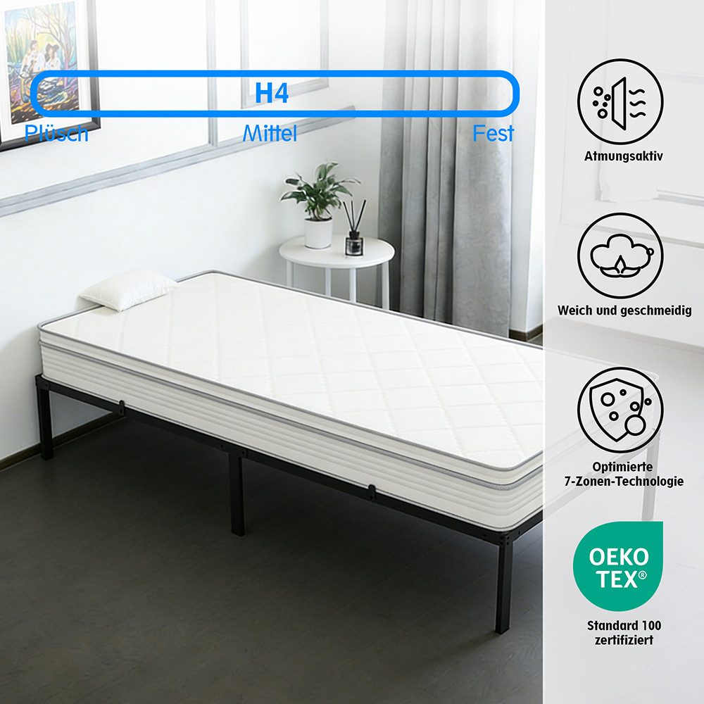 Taschenfederkernmatratze Taschenfederkernmatratze 90/140x200 cm, H4, Federkern Matratze, PFCTART, 25 cm hoch, (Set, Vakuumverpackt, mittelfest für Einzel- und Doppelbetten), Matratze: Gel-Schaum, Bewegungsisolierung, Öko Tex, glasfaserfrei