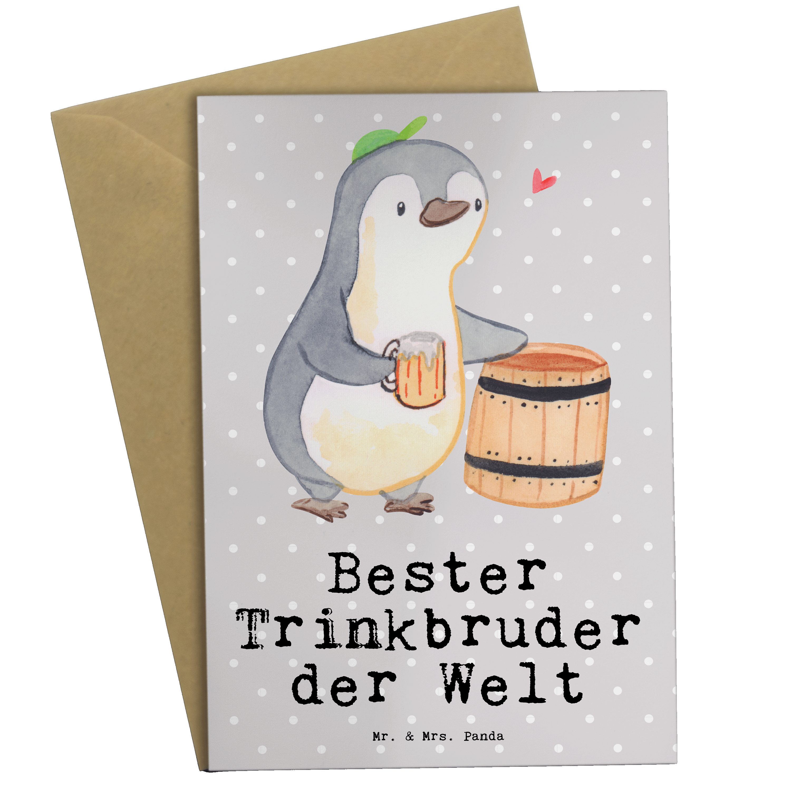 Mr. & Mrs. Panda Grußkarte Pinguin Bester Trinkbruder der Welt - Grau Pastell - Geschenk, Klappk