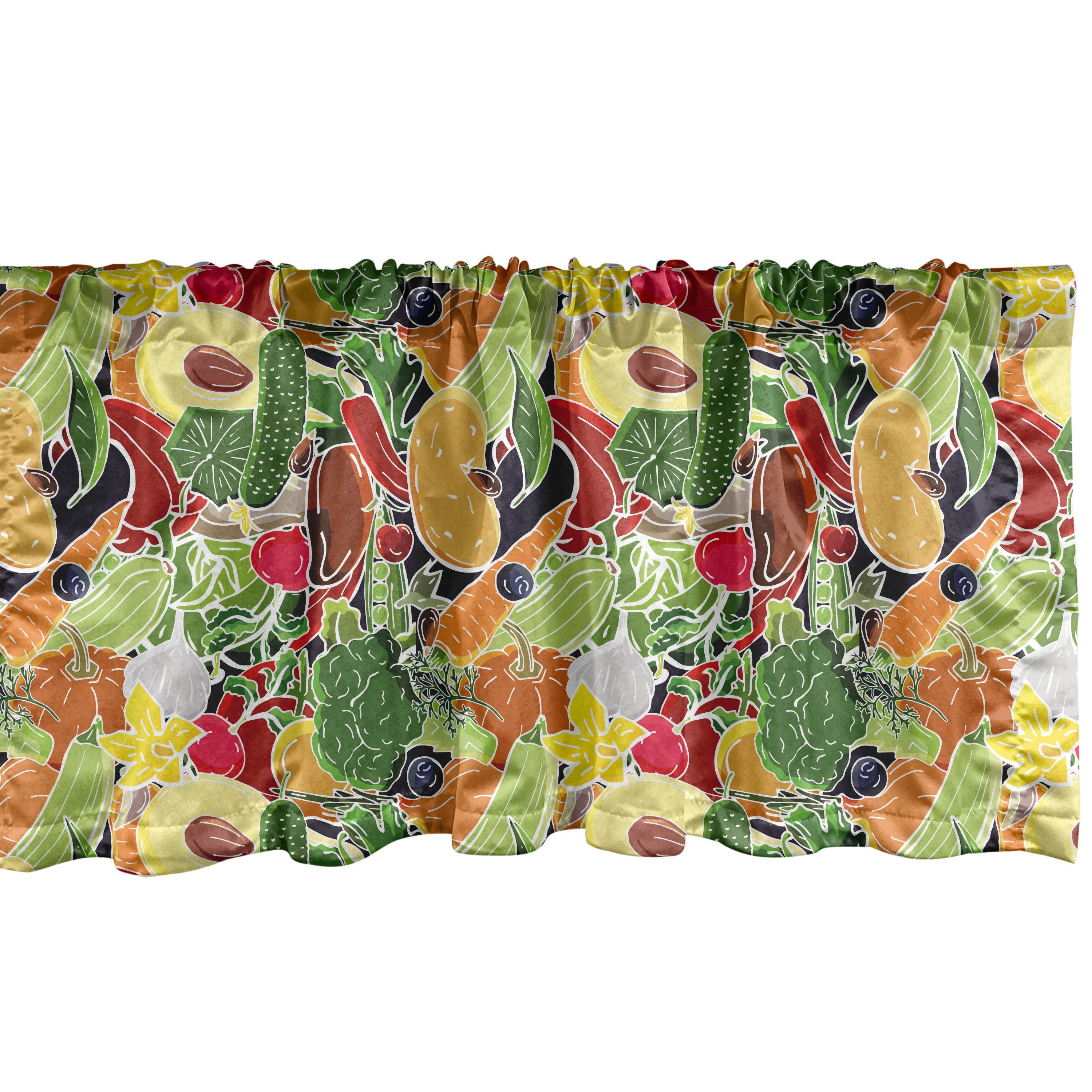 Scheibengardine Vorhang Volant für Küche Schlafzimmer Dekor mit Stangentasche, Abakuhaus, Microfaser, Garten Exotische Farming Obst Kunst
