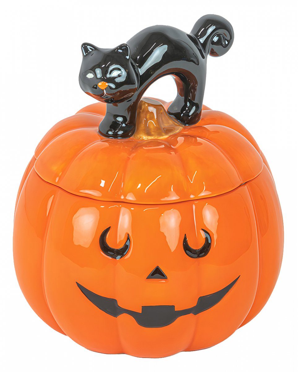 Horror-Shop Geschirr-Set Kürbis & Katze Keksdose mit Deckel für Halloween 2, Keramik