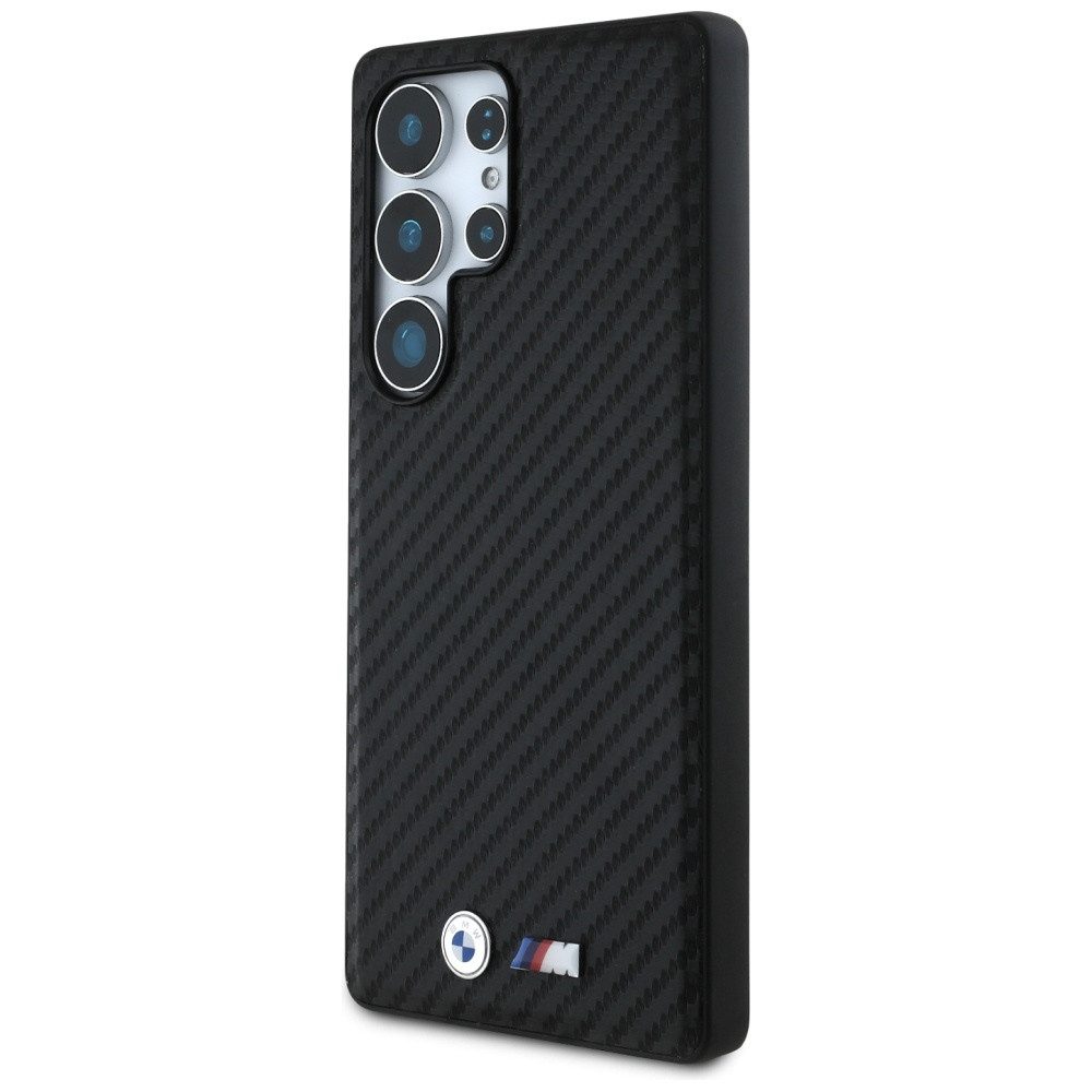 BMW Handyhülle Galaxy S25 Ultra Carbon Look schwarz MagSafe Logo Metall 6,9 Zoll, Kantenschutz