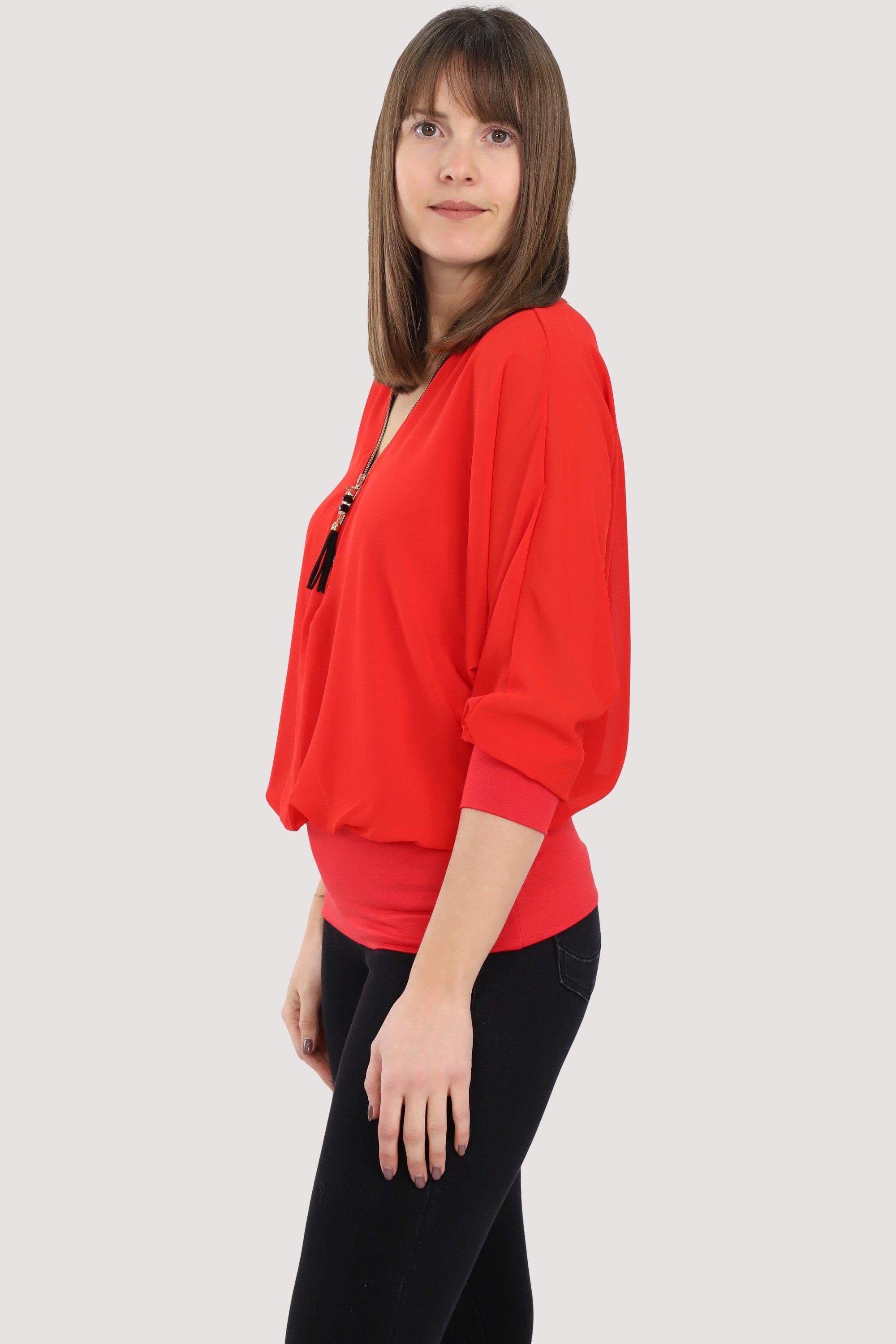 Chiffonbluse mit than malito more Bluse rot 6297 Einheitsgröße Fledermausärmeln fashion