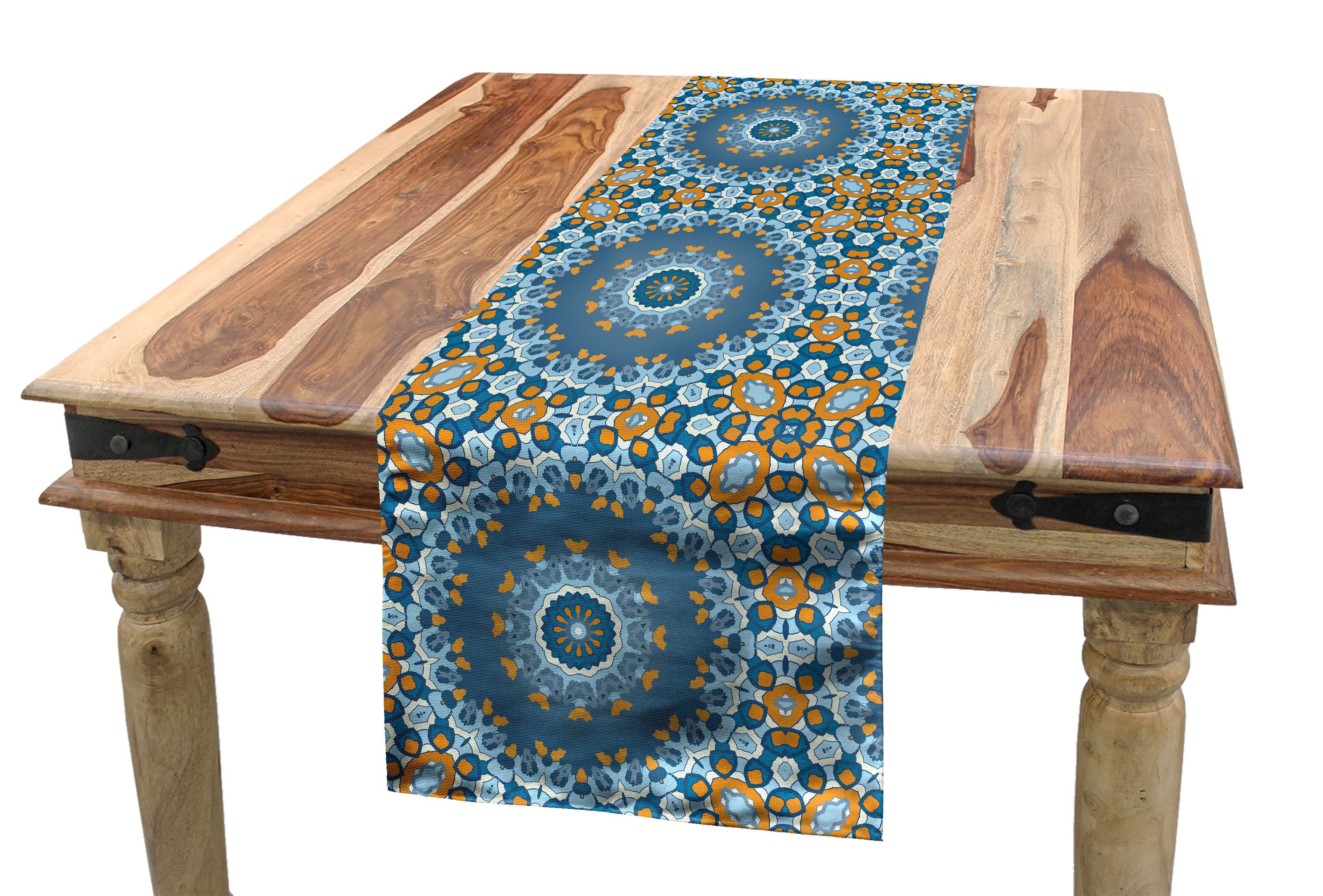 Abakuhaus Tischläufer Esszimmer Küche Rechteckiger Dekorativer Tischläufer, Orange Mandala Fractal Oriental Art