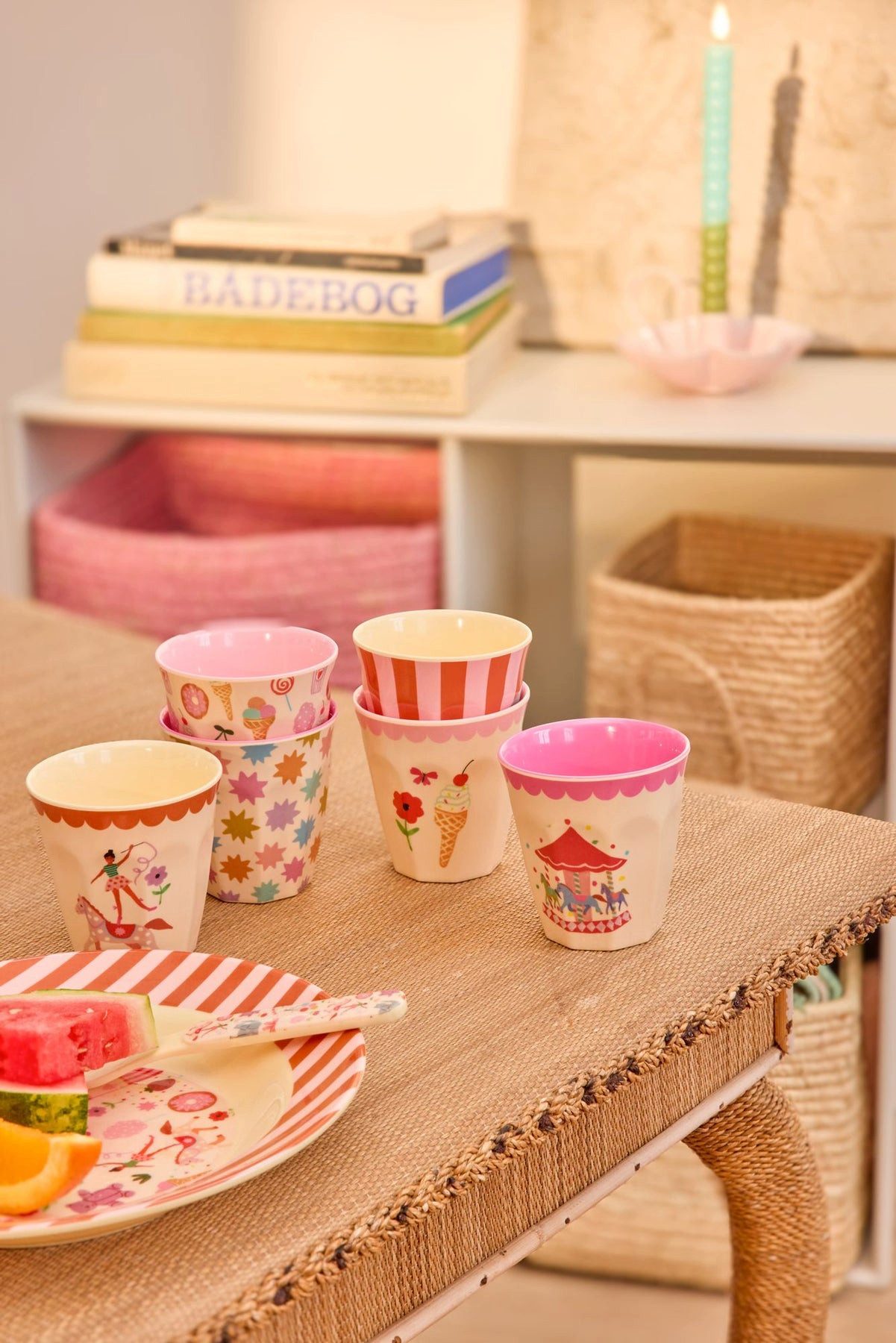 rice Kinderbecher Rice Melamin Becher 6er-SET Pink - Fun Fair Print 160ml, Melamin