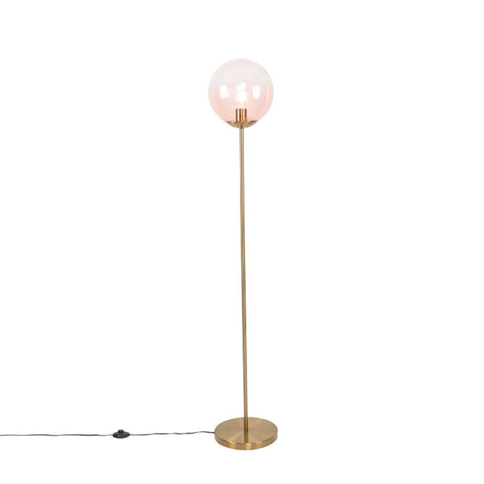 Qazqa Stehlampe Pallon, ohne Leuchtmittel, E27, Rosa, Art Deco, Glas, 1-flammig