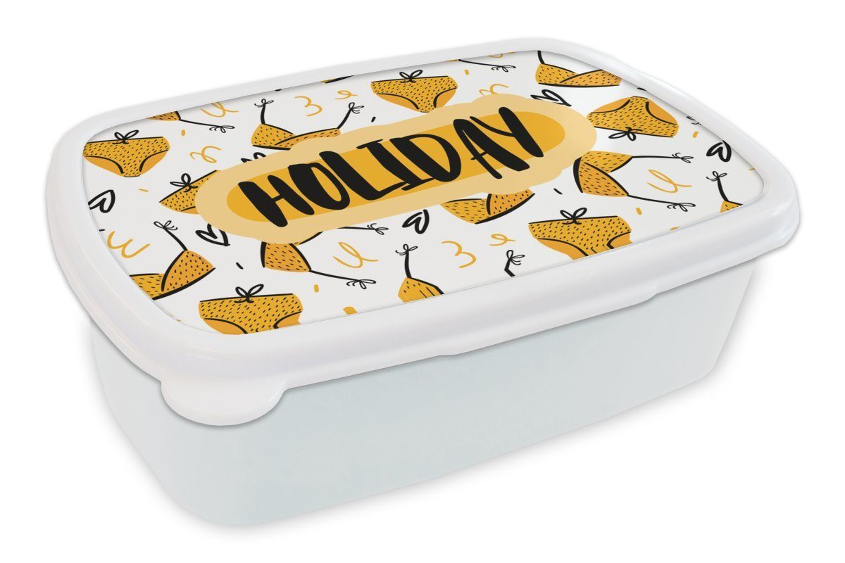 weiß und und Mädchen Kinder - Sommer Bikini, MuchoWow (2-tlg), - für Gelb Kunststoff, Erwachsene, Brotbox Lunchbox für Jungs Brotdose,
