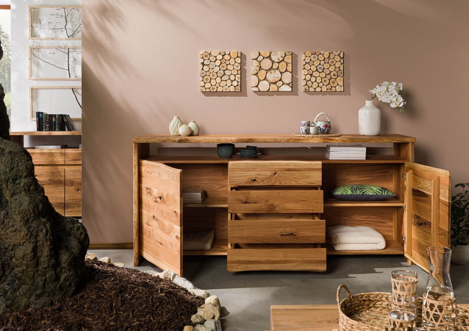 Massivmoebel24 Sideboard PURE OAK (Massivholz), Sideboard Wildeiche 210x45x96 natur geölt PURE OAK #701