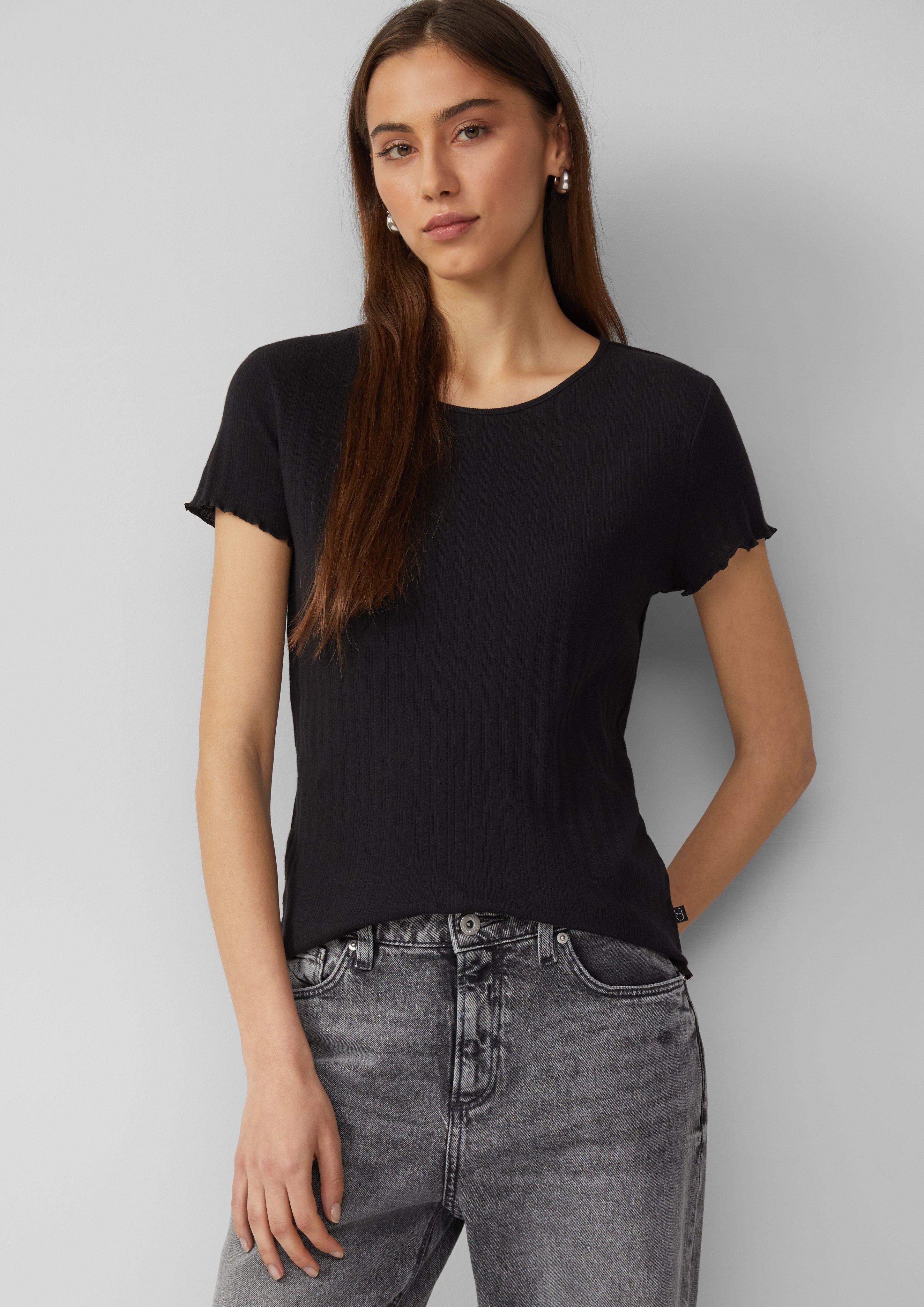 QS Kurzarmshirt T-Shirt mit Ajour-Muster Paspel günstig online kaufen