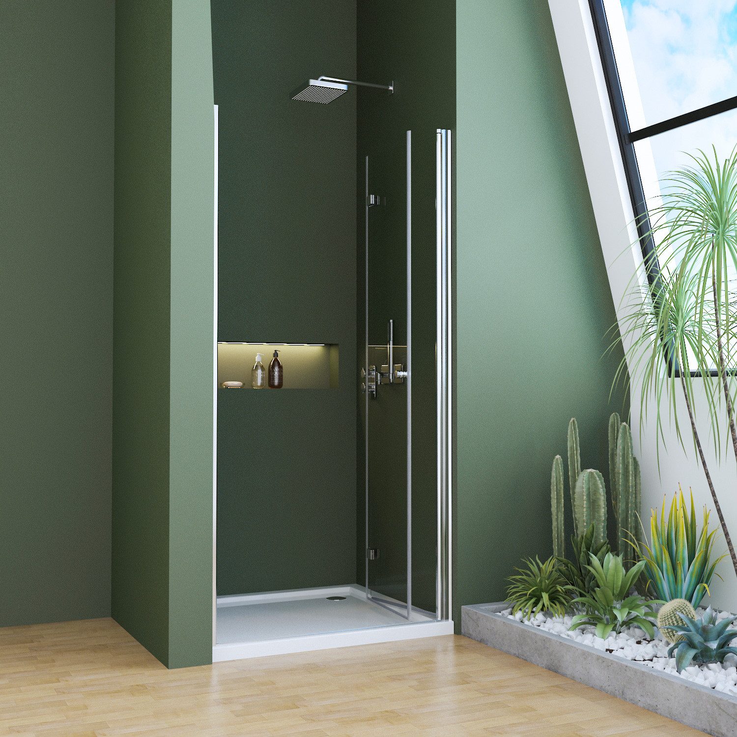 Boromal Dusch-Falttür Nischentür Dusche 75-120cm Duschtür Faltbar Nische Glastür 185H, 75x185 cm, 6mm ESG Glas Duschwand Duschabtrennung