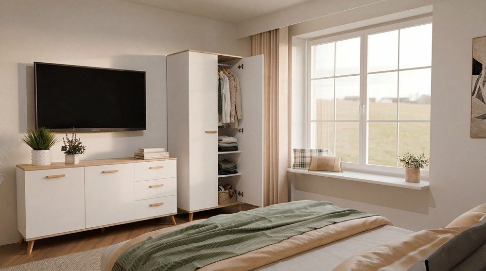 ibonto Kleiderschrank Garderobenschrank 80 cm, 2-türig mit Kleiderstange & Regalfächern