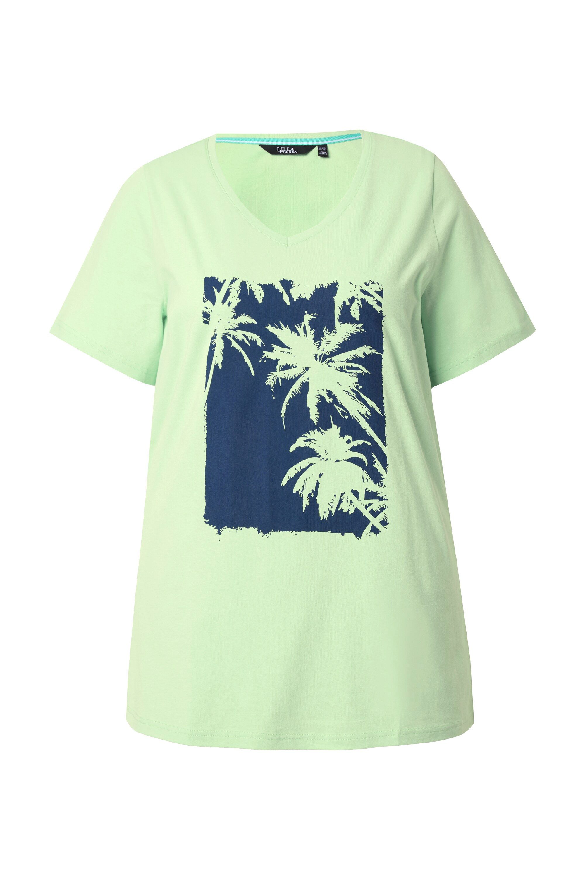 Ulla Popken T-Shirt T-Shirt Palme A-Linie V-Ausschnitt Halbarm günstig online kaufen
