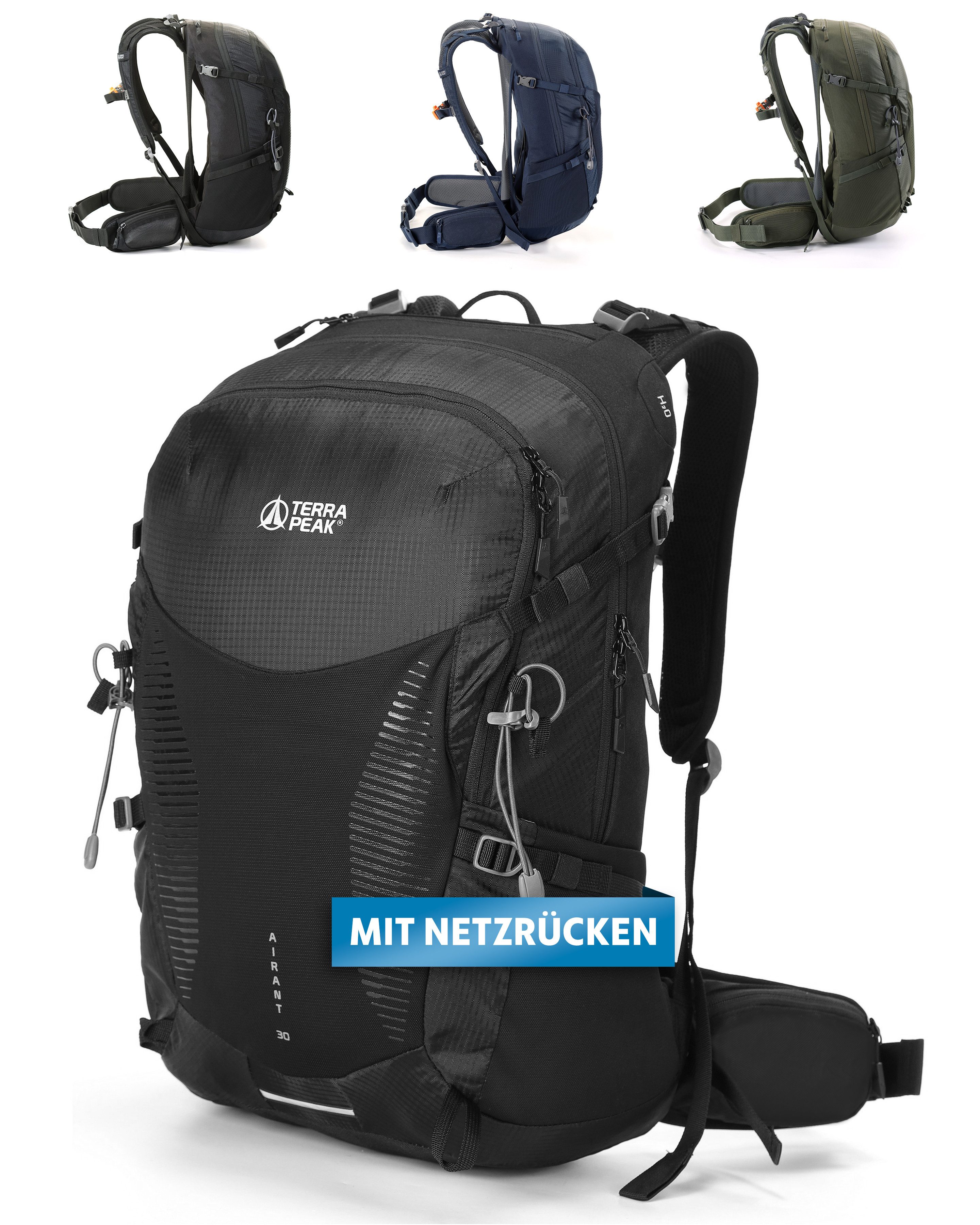 Terra Peak Wanderrucksack Airant 30, Rucksack klein mit belüftetem Netzrücken mittelgroß 30 Liter