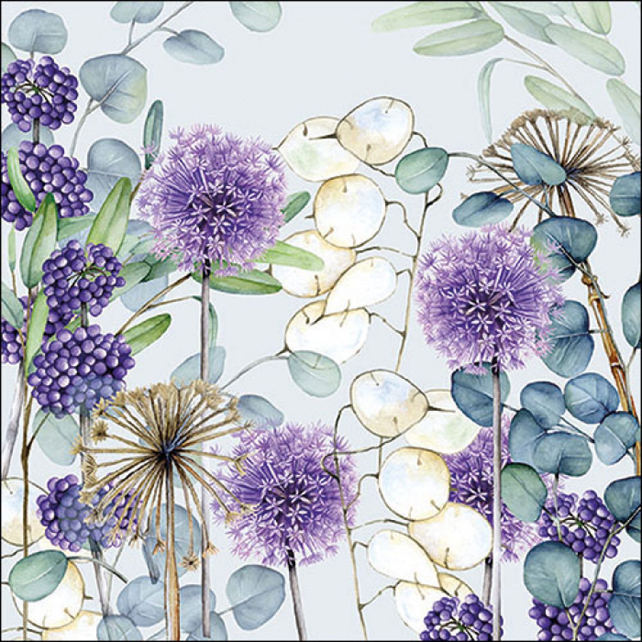 Ambiente Luxury Paper Products Papierserviette, Салфетки Papier 33x33cm 3-lagig mit Blumen & Eukalyptus Motiv 20 Stk