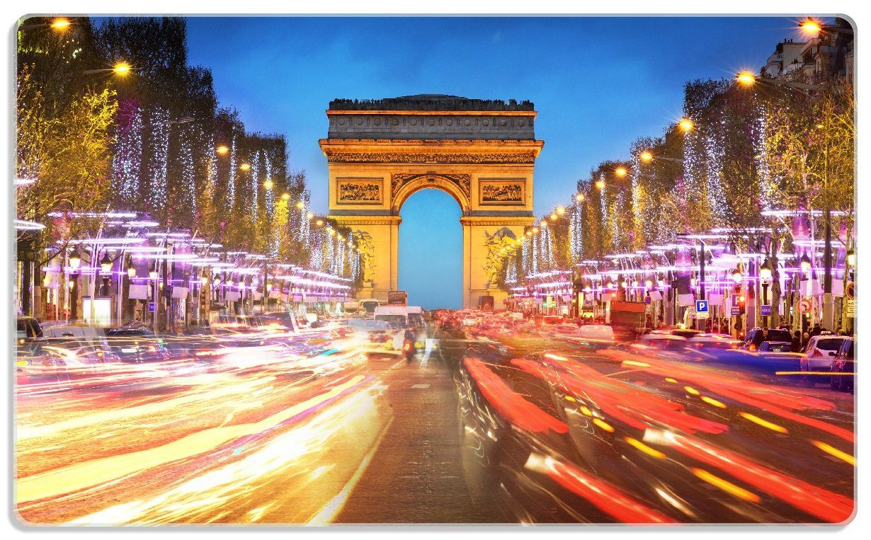 Wallario Frühstücksbrett Arc de triomphe in Paris bei Nacht, ESG-Sicherheitsglas, (inkl. rutschfester Gummifüße 4mm, 1-St), 14x23cm | Frühstücksbrettchen