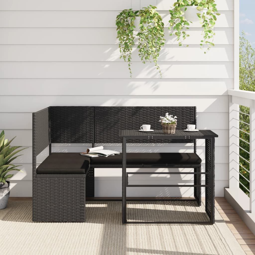 vidaXL Loungesofa Gartensofa in L-Form mit Tisch und Kissen Schwarz Poly Rattan, 1 Teile