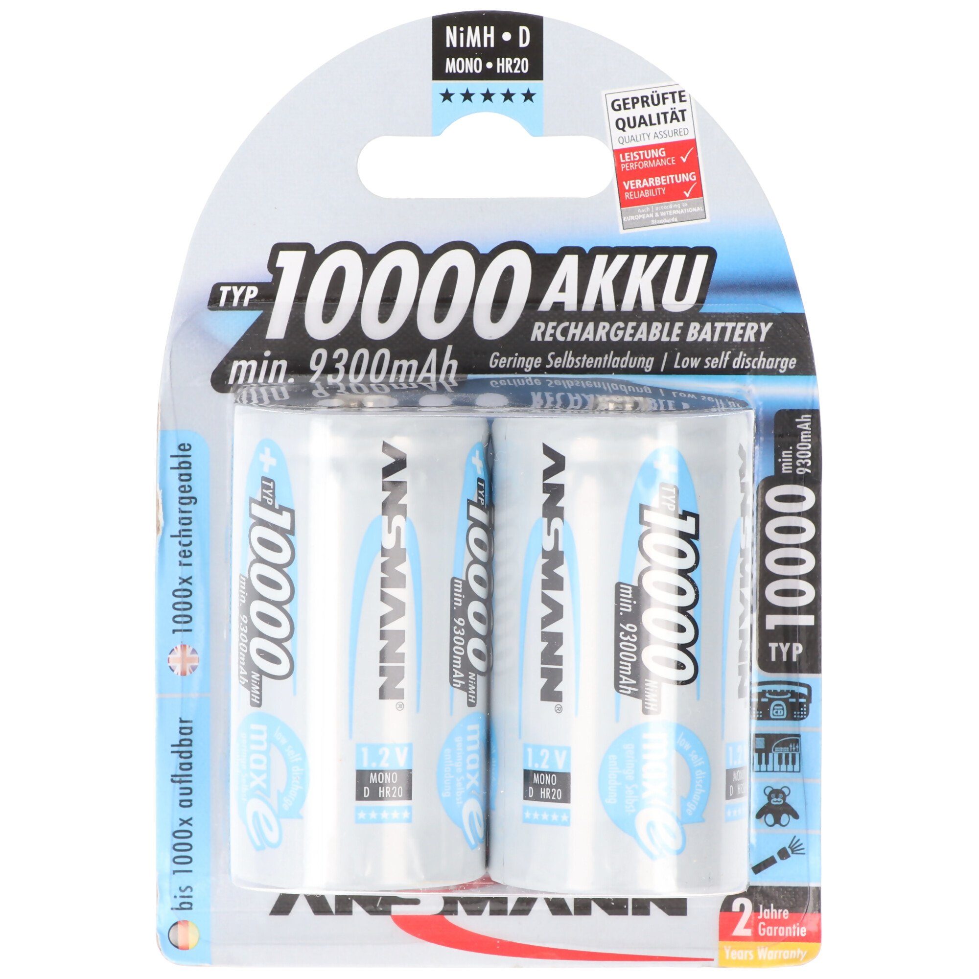 Akku 10000 mAh Ansmann NiMH-Akku Mono (1,2 10000mAh ANSMANN® Blister 2er V)