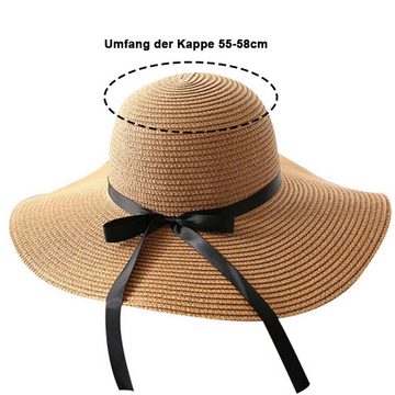 Rnemitery Strohhut Damen Sommerhut UV-Schutz mit Breite Krempe Faltbar Stroh Sonnenhut