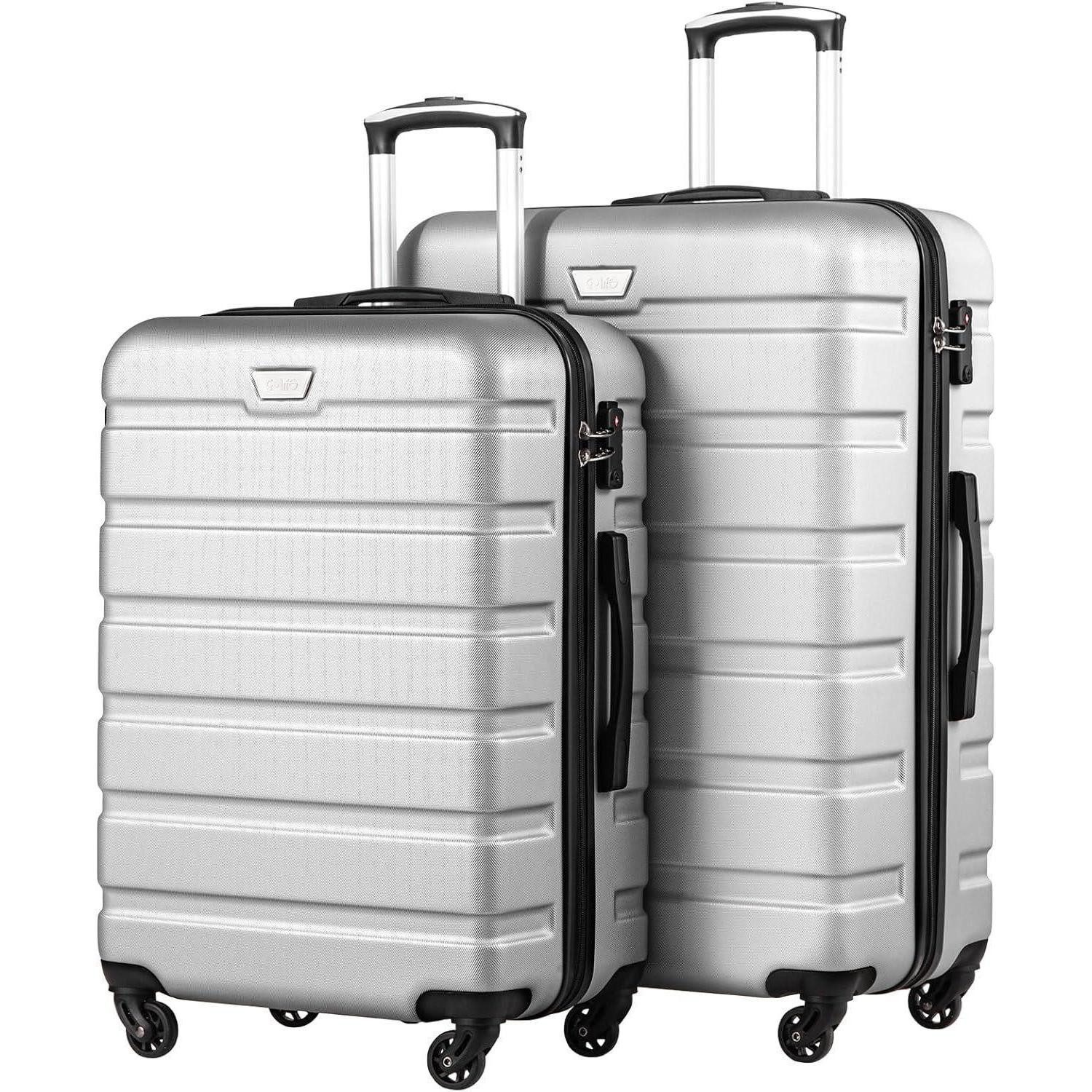 LuxusKollektion Kofferset Koffer Hartschale Trolley Handgepäck TSA Set 2tlg M L Helles Silber