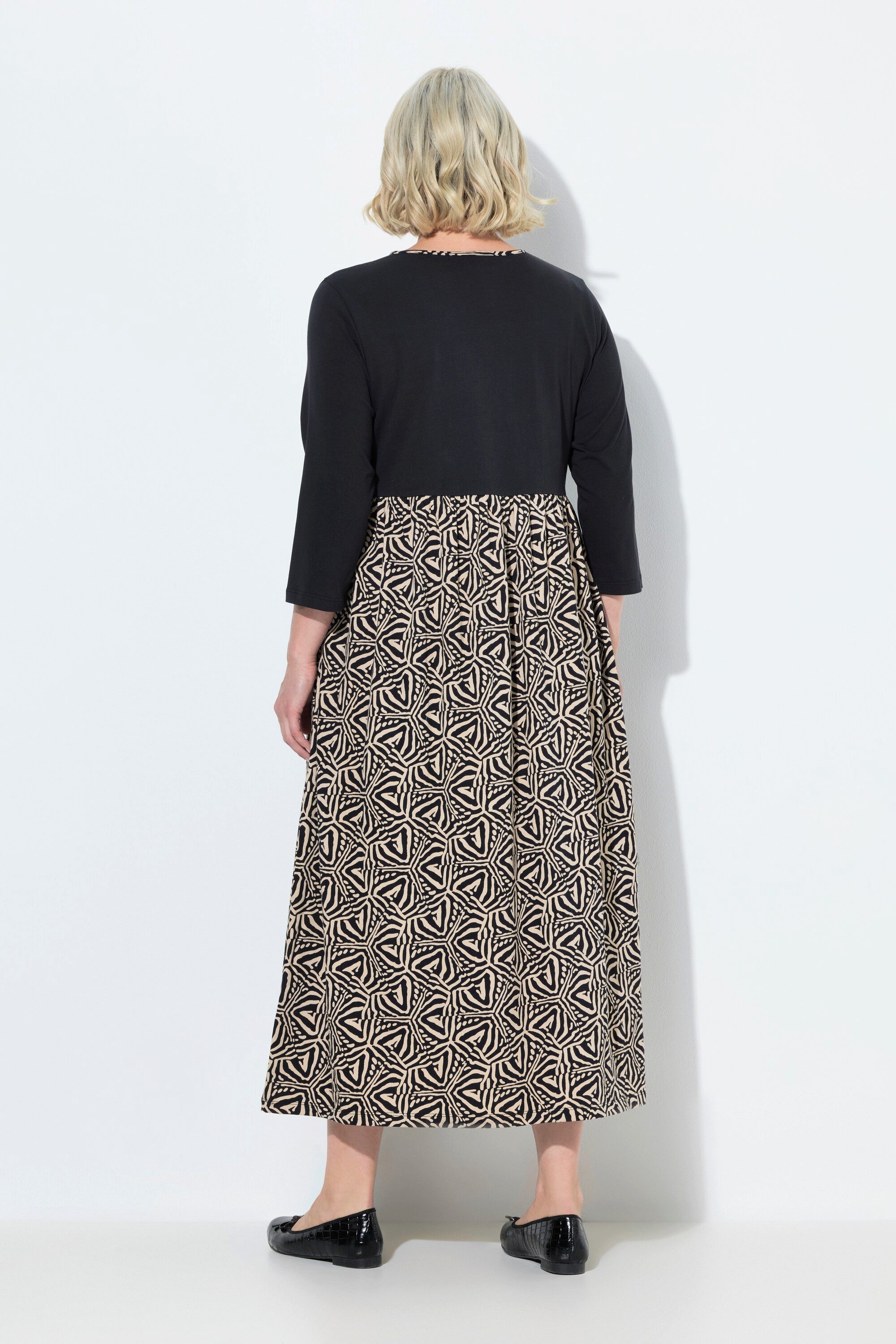 Ulla Popken Maxikleid Jerseykleid A-Linie V-Ausschnitt 3/4-Arm