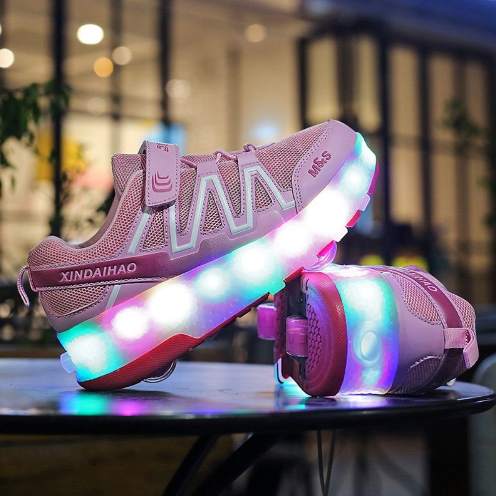 Runden, Lichtern), (zwei Skateboard Schuhe mit HUSKSWARE USB Rosa Rollschuhe, wiederaufladbare