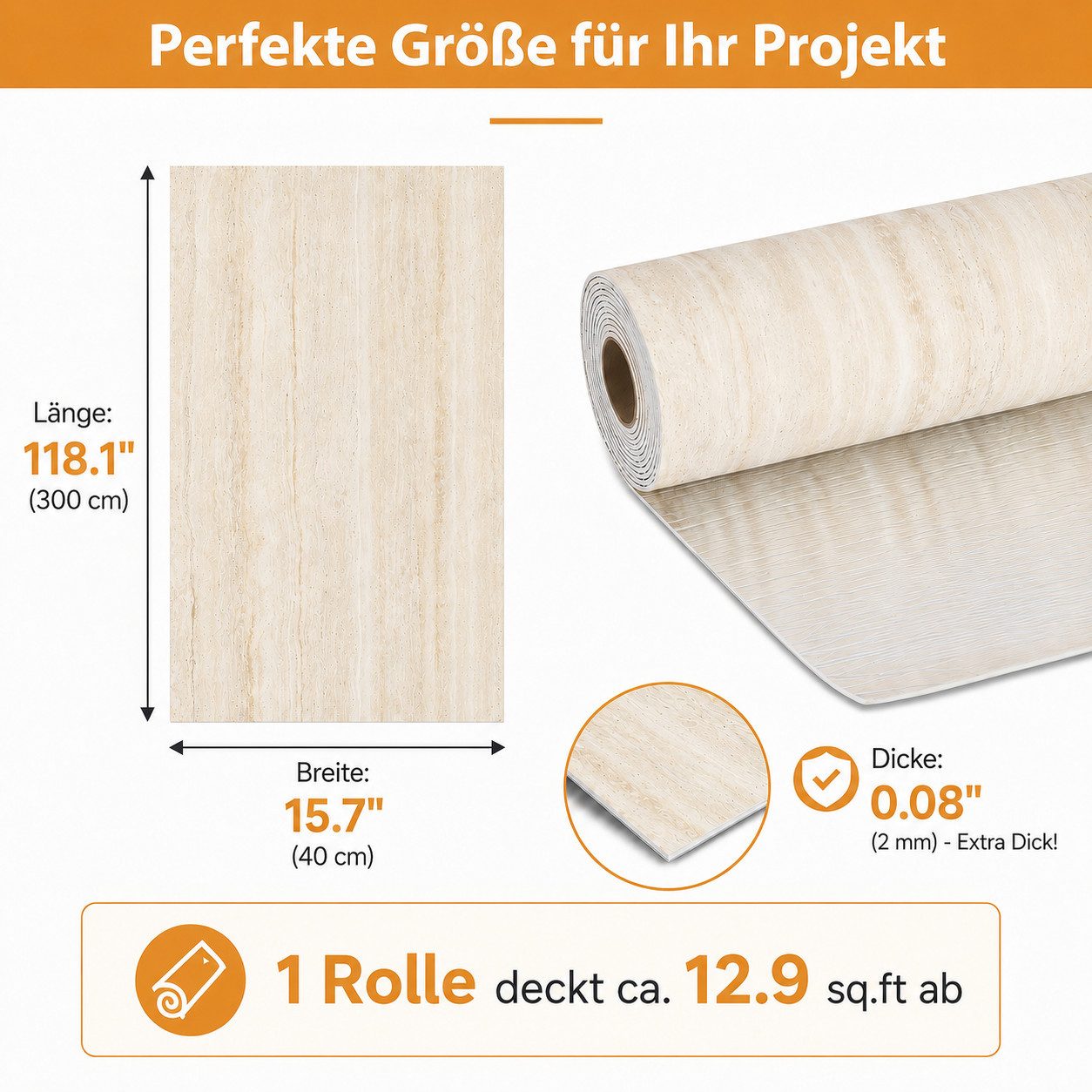 BlingBin Wandfolie 40x300 cm selbstklebend, Travertin Steinoptik, Dekorfolie, Travertin (Wandfolie, 1 St), Wasserabweisend, DIY Renovierungsfolie, für Küche, Ba – Bild 2 von 5