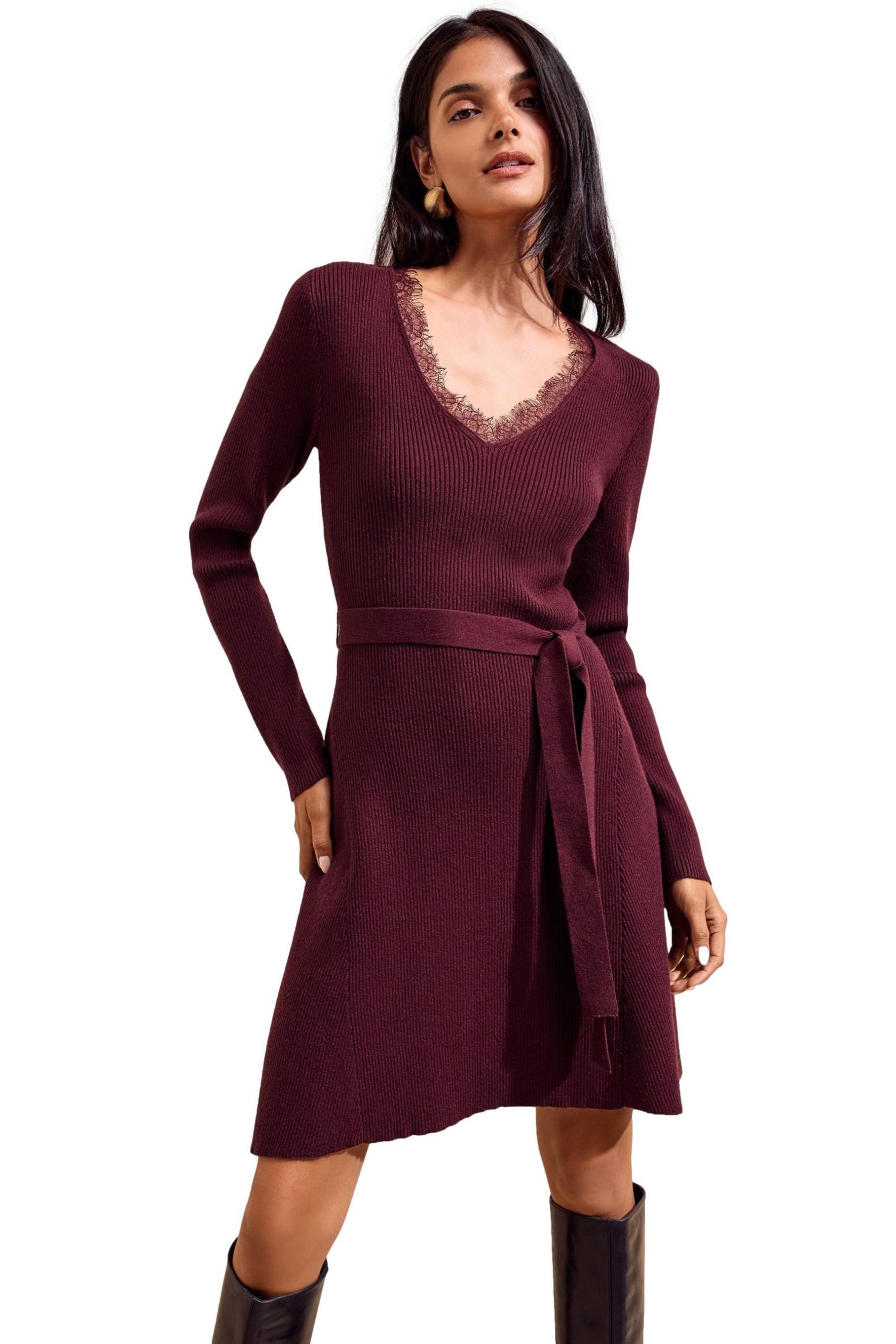 Friends Like These Minikleid Friends Like These Mini-Strickkleid mit Spitze (1-tlg)