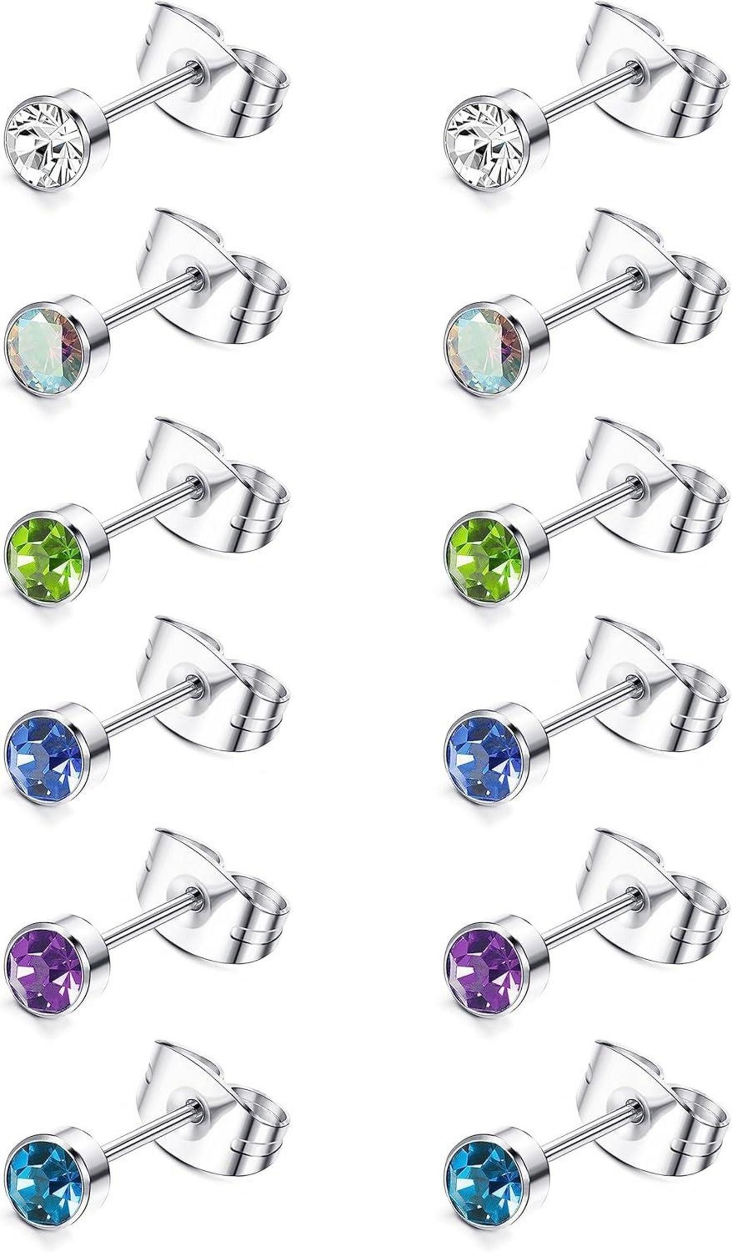 Schmuckset 6Pairs G23 Titan Ohrringe Set Zirkonia Ohrstecker hypoallergen 4/6MM