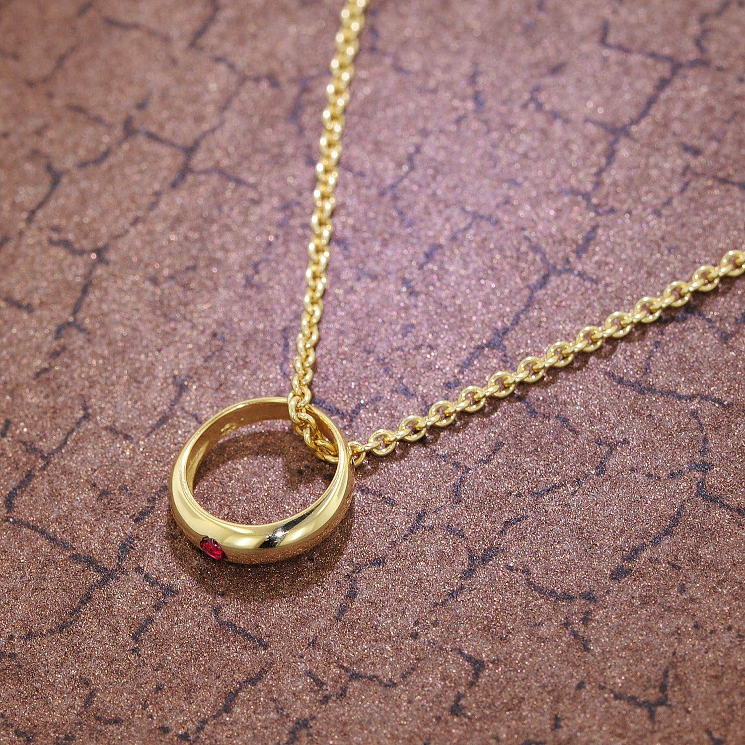 trendor Kette mit Anhänger Anhänger Taufring Gold 333 mit Rubin an goldplattierter Kette