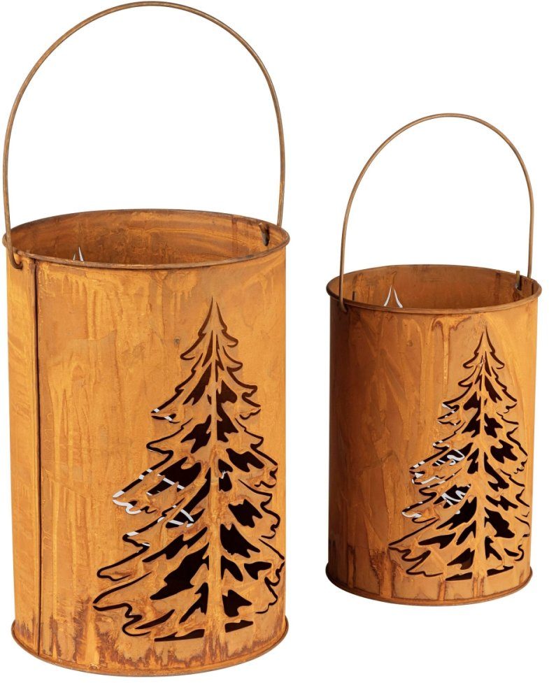 Schneider Windlicht Weihnachtsdeko (Set, 2 St), mit Tannenbaum-Motiv, Höhe  30 und 24 cm