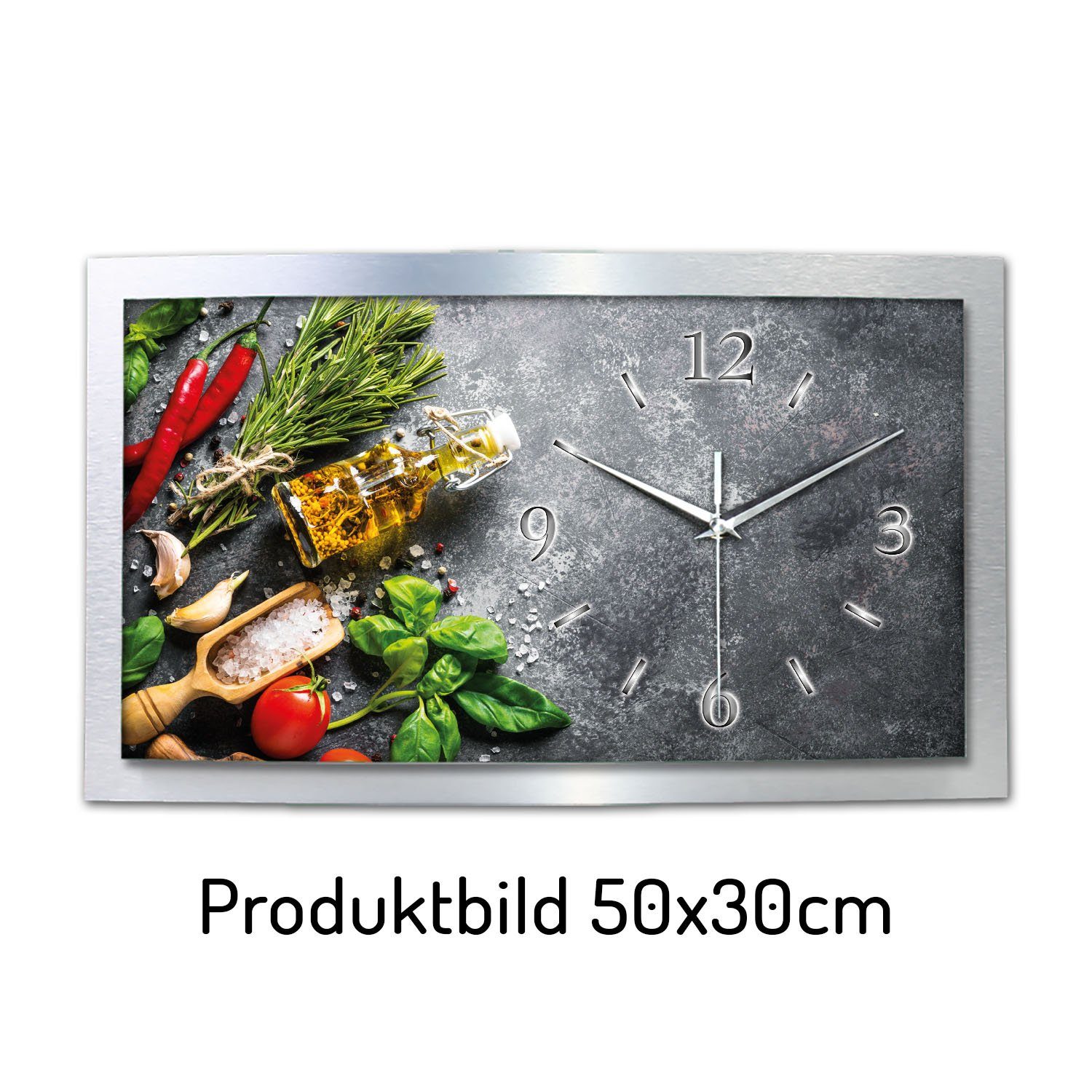 Kreative Feder Funkwanduhr 3D Designer-Wanduhr Wölbung, (leise/kein Ticken, 3D Aluminium gebürstetem Kräuter“ aus „Frische aus 80x40cm) Aluminium