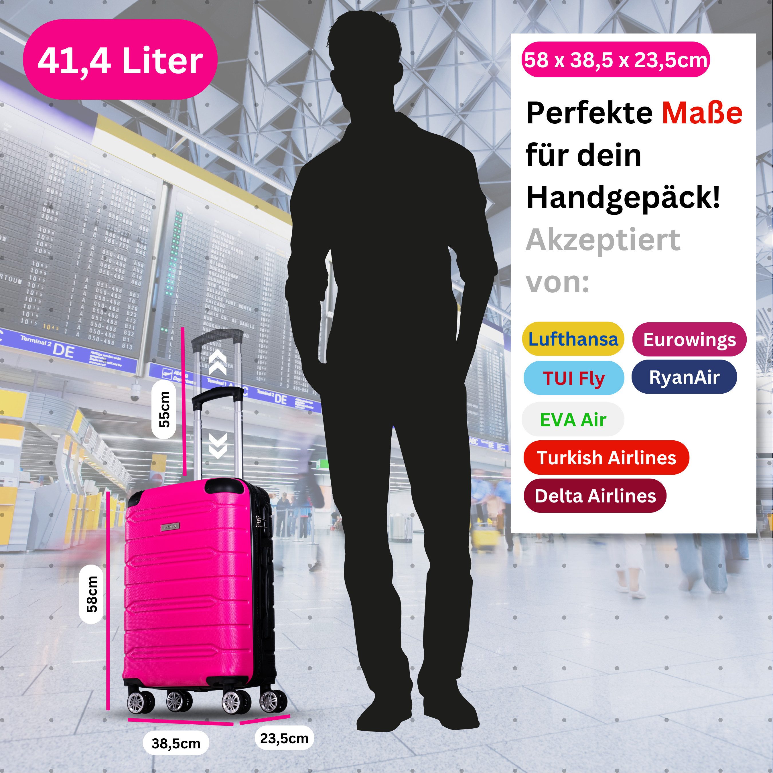 NOWI Hartschalen-Trolley Koffer Hartschalenkoffer mit Zahlenschloss & 8 Rollen Trolley, Zahlenschloss