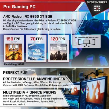 SYSTEMTREFF Basic Gaming-PC-Komplettsystem (24", AMD Ryzen 5 7500F, Radeon RX 6650 XT, 32 GB RAM, 512 GB SSD, Windows 11, WLAN)