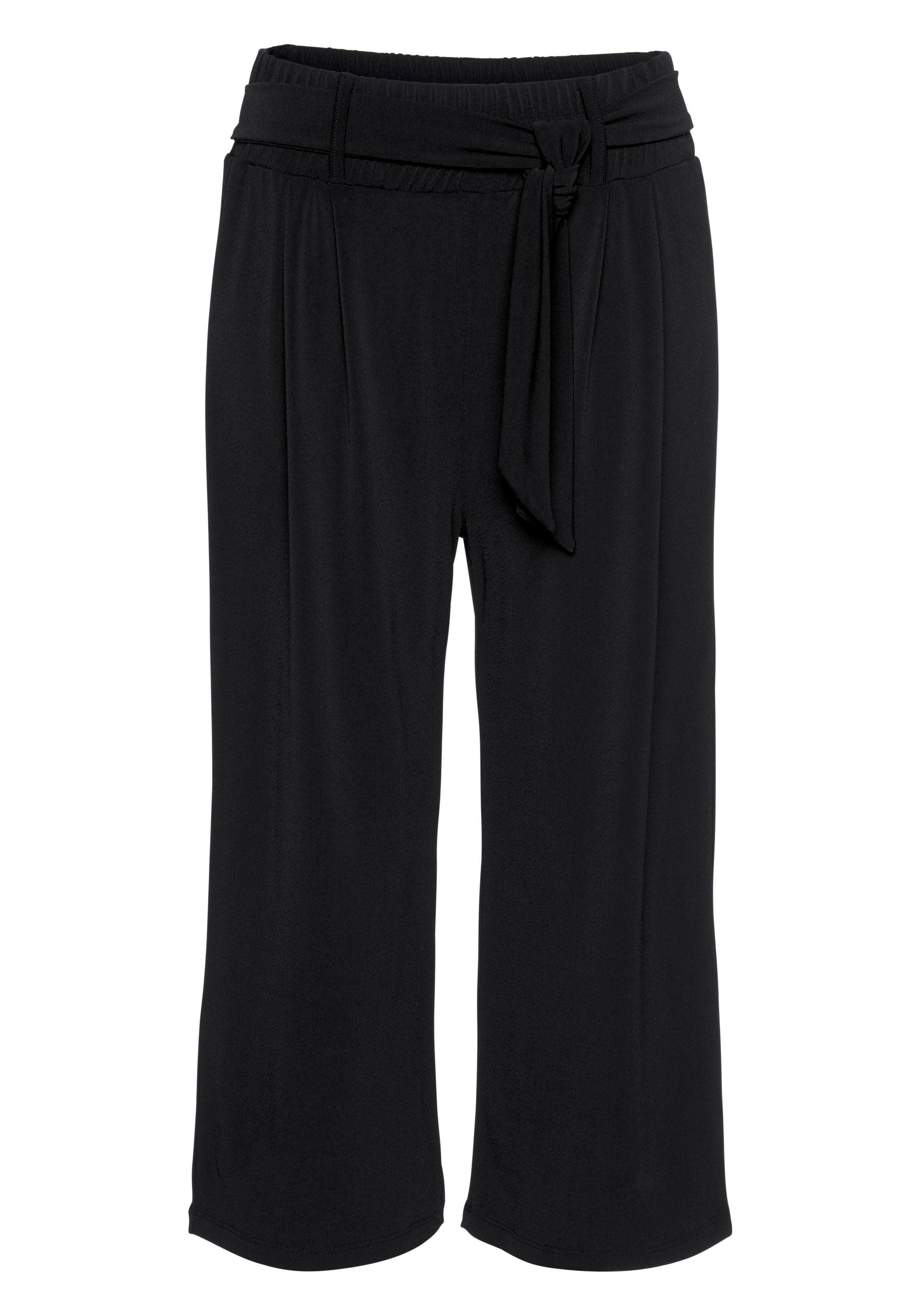 elegant sommerlich in und Bindegürtel, 7/8-Länge (mit Bindegürtel) Culotte Stoffhose, schwarz und LASCANA