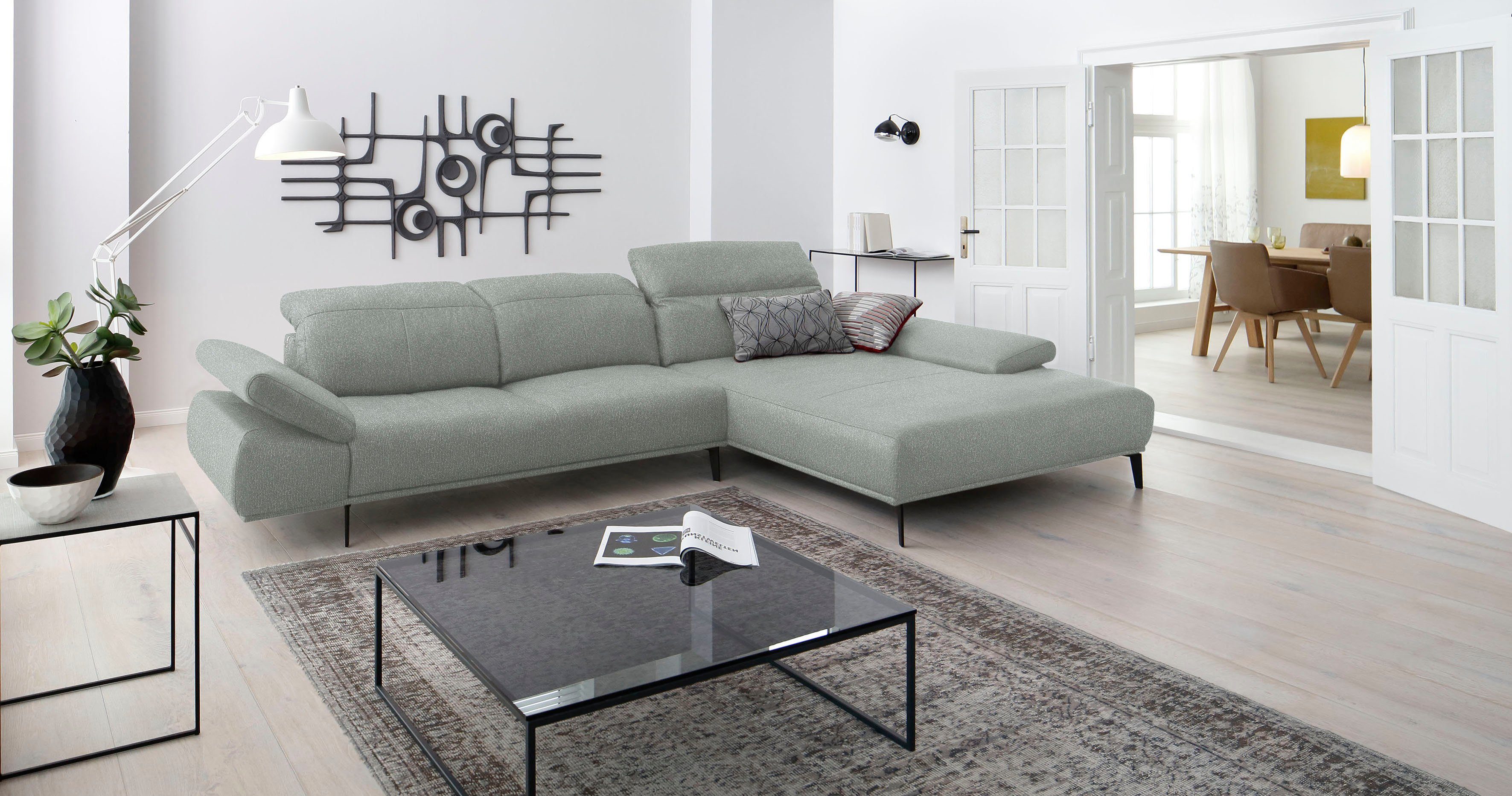 inklusive Breite 344cm levi, & Kopfstützenverstellung Ecksofa W.SCHILLIG Seitenteilverstellung,