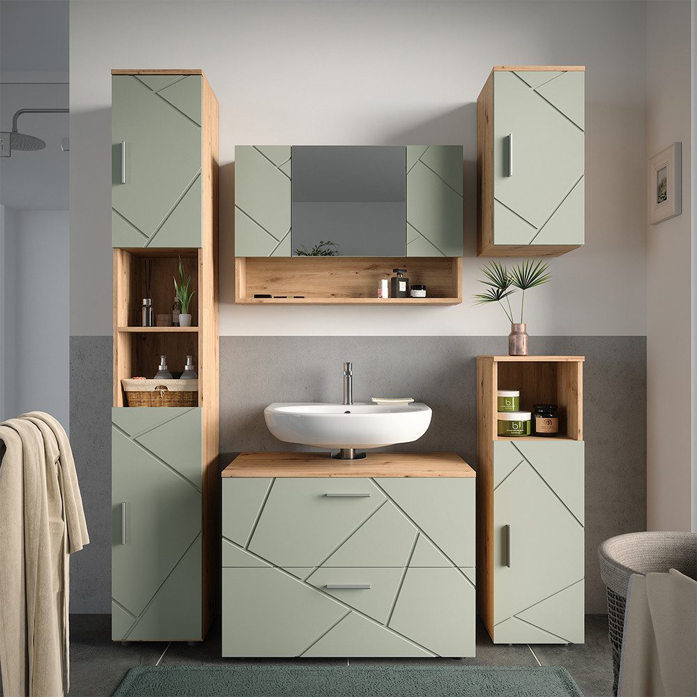 Vicco Badmöbel-Set Irma, Salbeigrün, 5 Teile, (5-St., 5er Set)