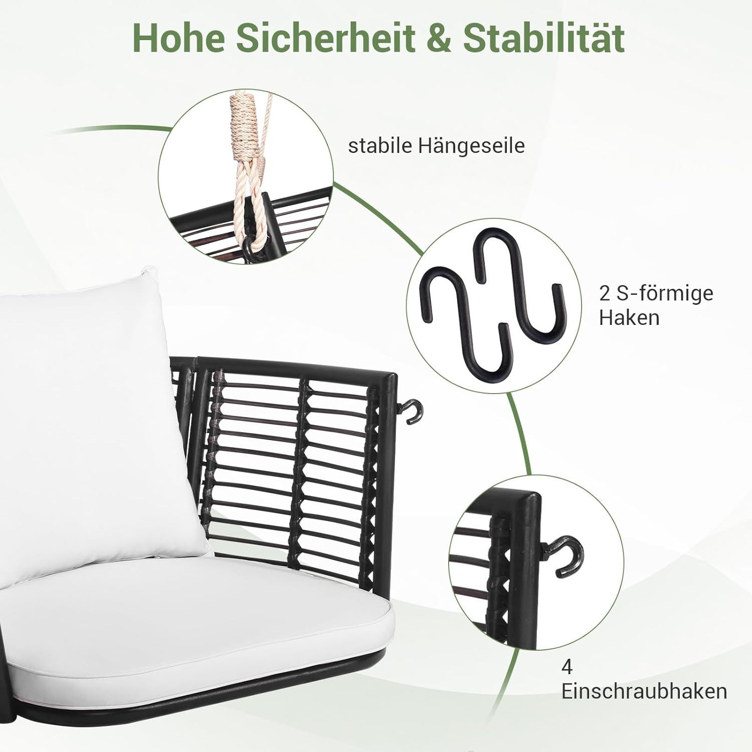KOMFOTTEU Hängesessel Hängestuhl, aus Rattan & Metallrahmen,bis 180kg belastbar