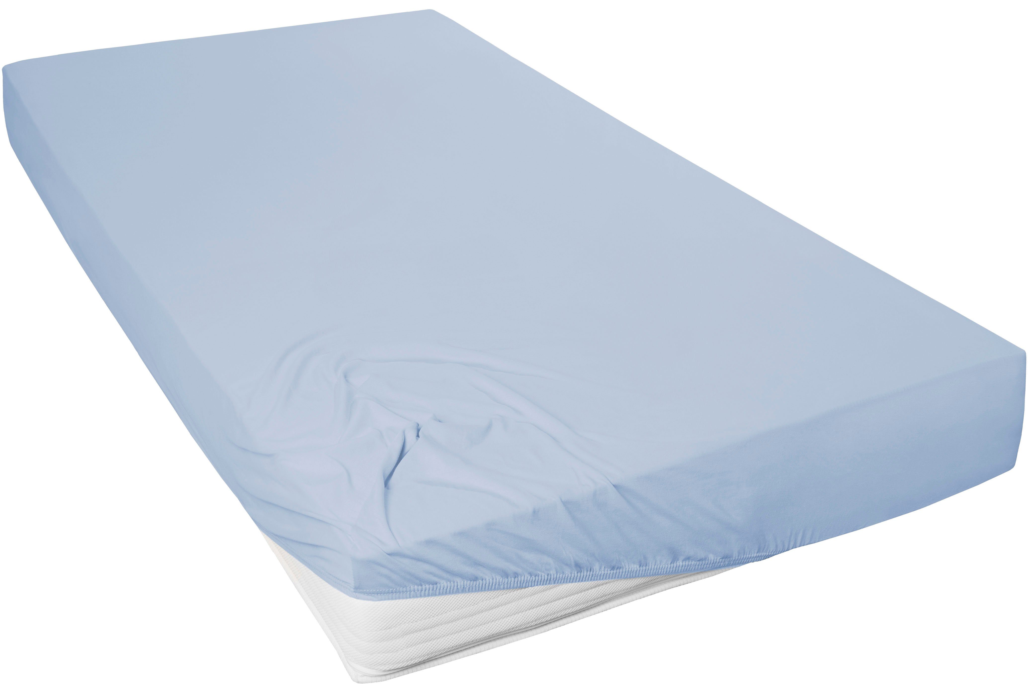 Primera Spannbettlaken Mako-Feinjersey Spannbetttuch, Mako-Jersey, Gummizug: rundum, (1 Stück), Geeignet für Standardmatratzen bis 22 cm, 100% Baumwolle