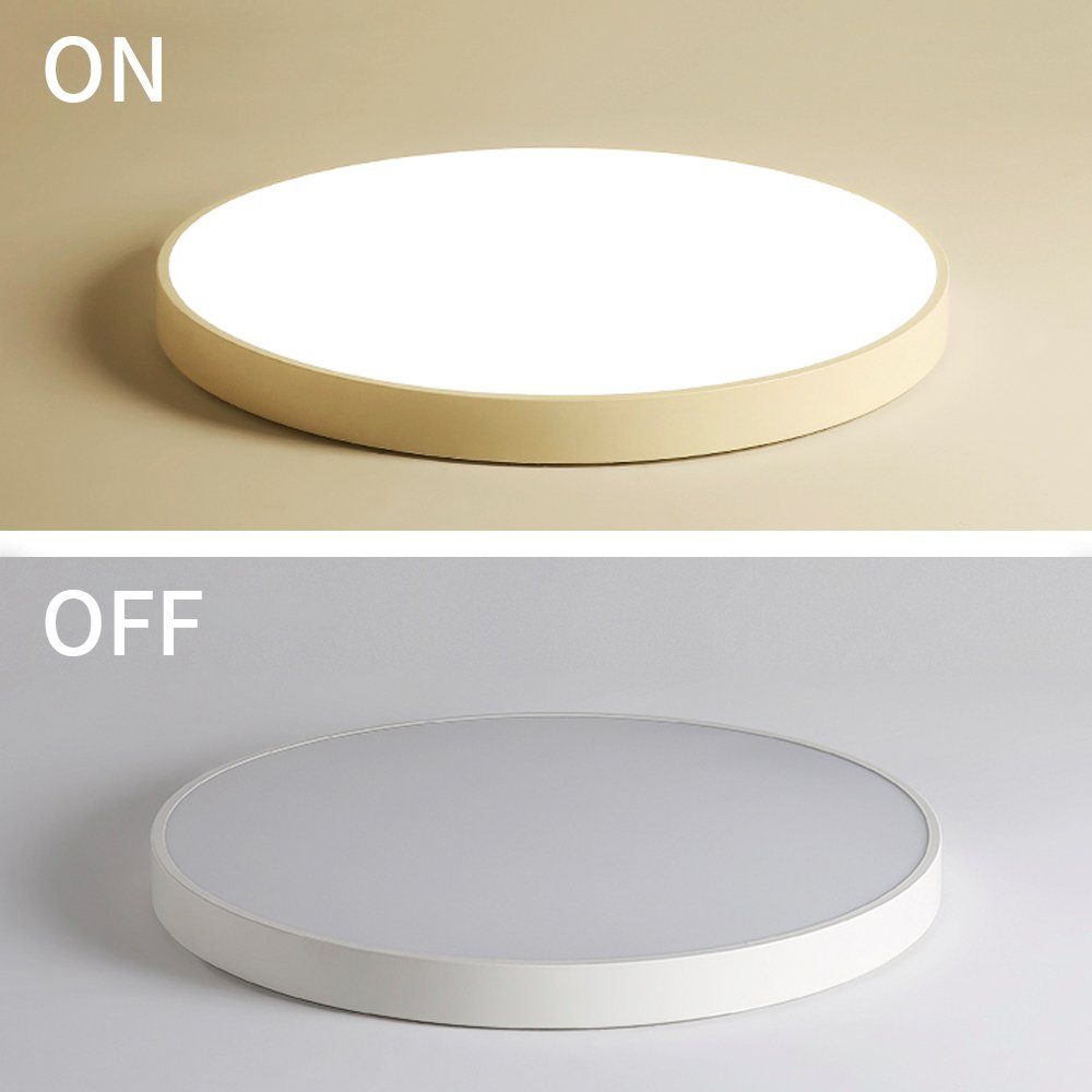 style home LED Deckenleuchte Metall Deckenlampe 12W/24W/36W/48W/96W, Runde/Quadratisch, LED fest integriert, Warmweiß 3000K ohne Fernbedienung, 12W, Ø23*5cm, Runde Lampe für Küche Flur Diele, Weiß