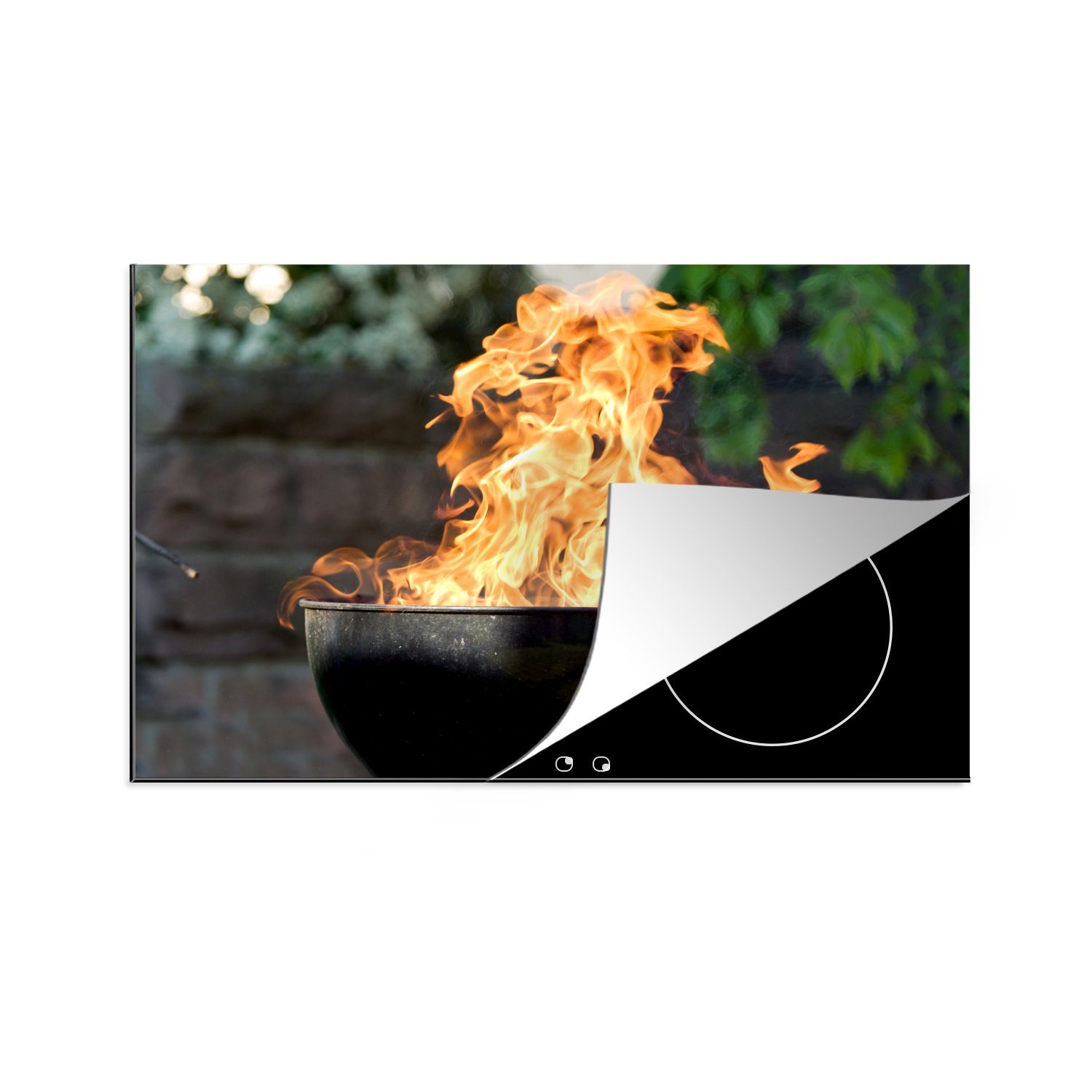 MuchoWow Herdblende-/Abdeckplatte Flammen von einem Grill, Vinyl, (1 tlg), 81x52 cm, Induktionskochfeld Schutz für die küche, Ceranfeldabdeckung | Herdabdeckplatten