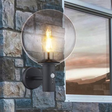 Globo Außen-Wandleuchte, Leuchtmittel nicht inklusive, Wandlampe Außenleuchte Haustürlampe anthrazit Bewegungsmelder H 37 cm