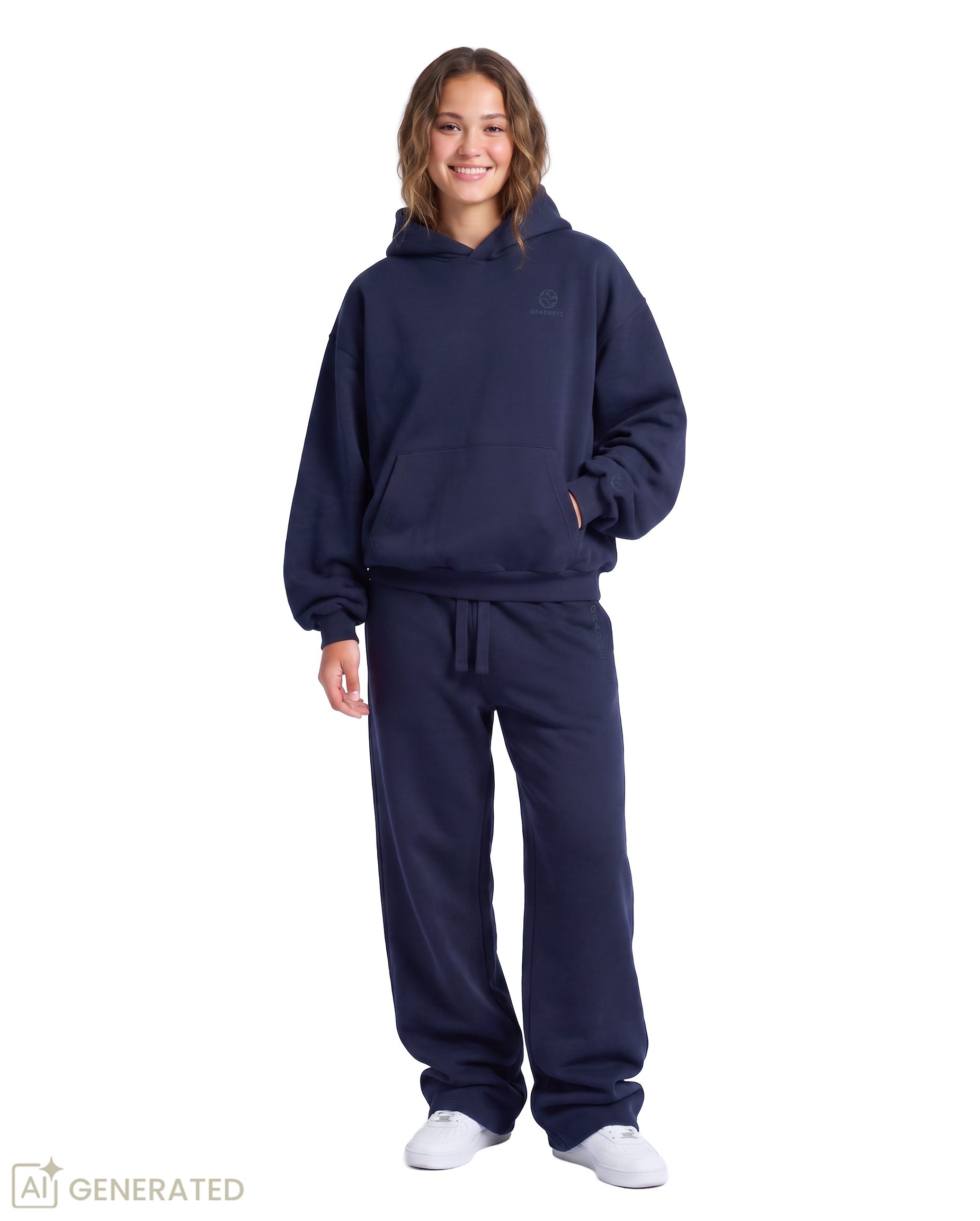 Gradnetz Jogginganzug Oversize Freizeitanzug unisex (2-tlg), kuscheliger bequemer Tragekomfort mit Kapuze, Bio-Baumwolle