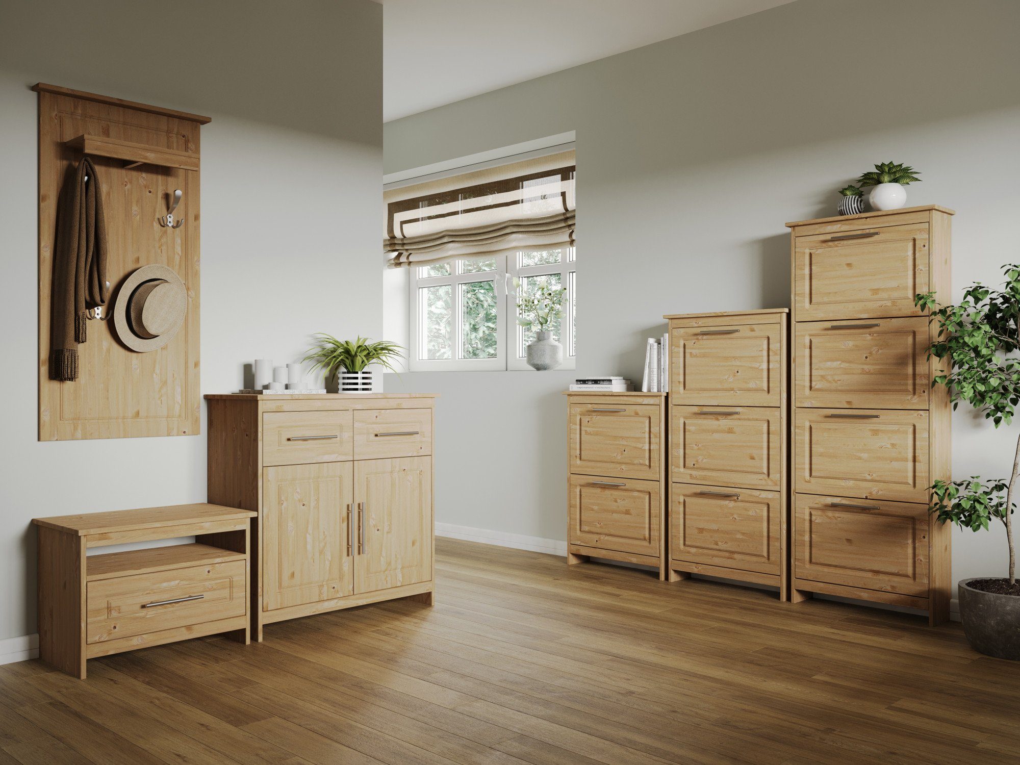 Home affaire Garderobenpaneel Lukas, Paneel, Wandpaneel, Garderobe, aus massiver Kiefer, mit dekorativen Fräsungen, einer Ablage