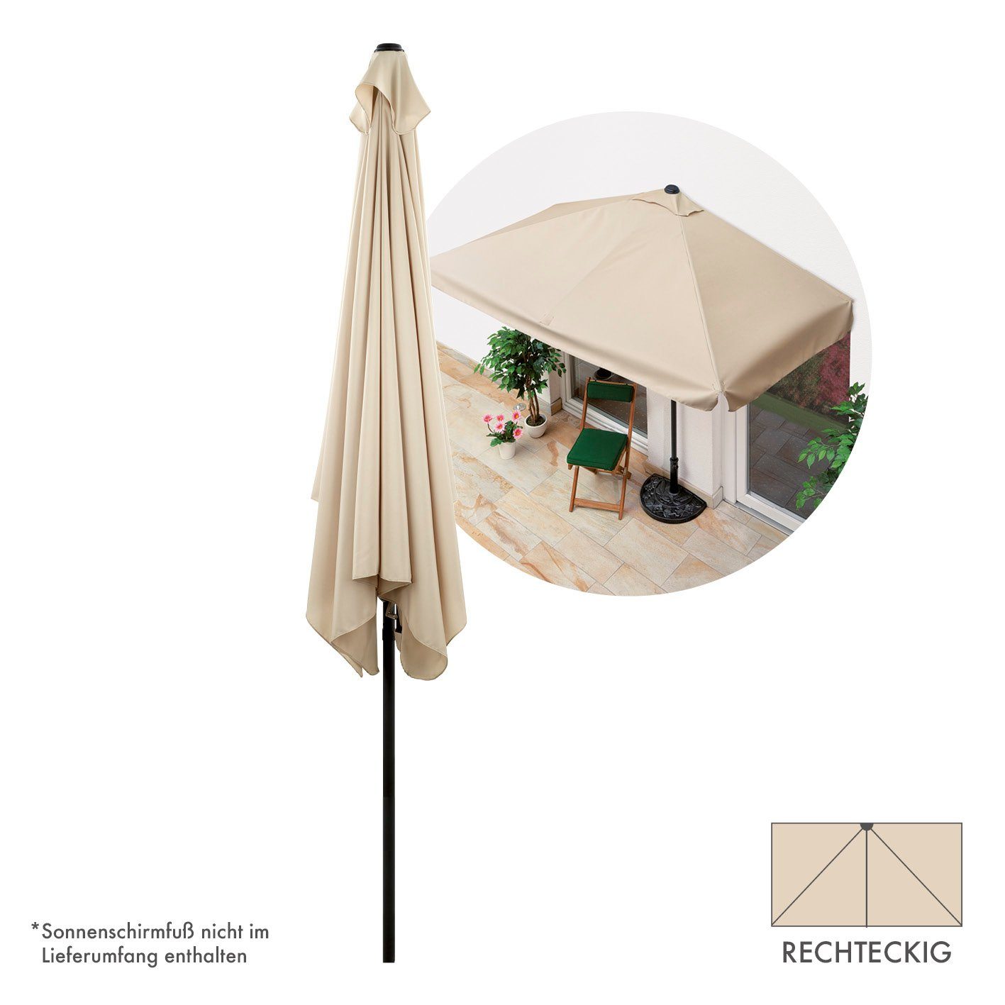 Thumbnail - EASYmaxx Sonnenschirm Balkon/Terasse inkl. Handkurbel UV-Schutz 40+, rechteckig 230 x 140 cm beige